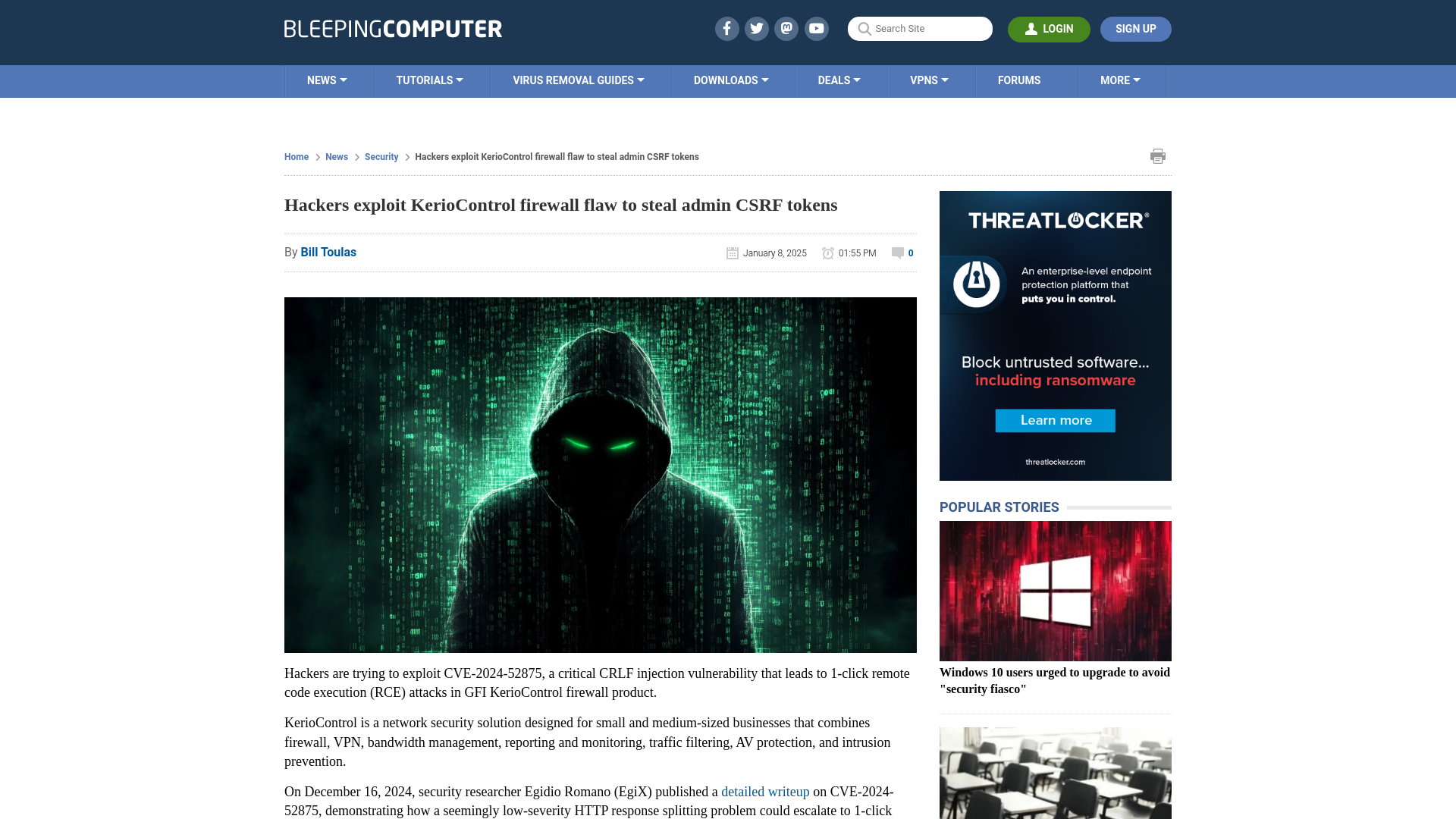 Hackers exploit KerioControl firewall flaw to steal admin CSRF tokens