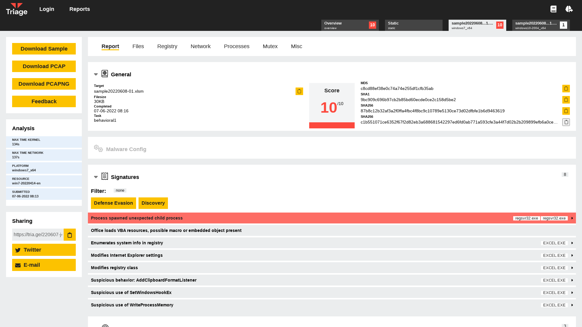 Hatching Triage | Behavioral Report