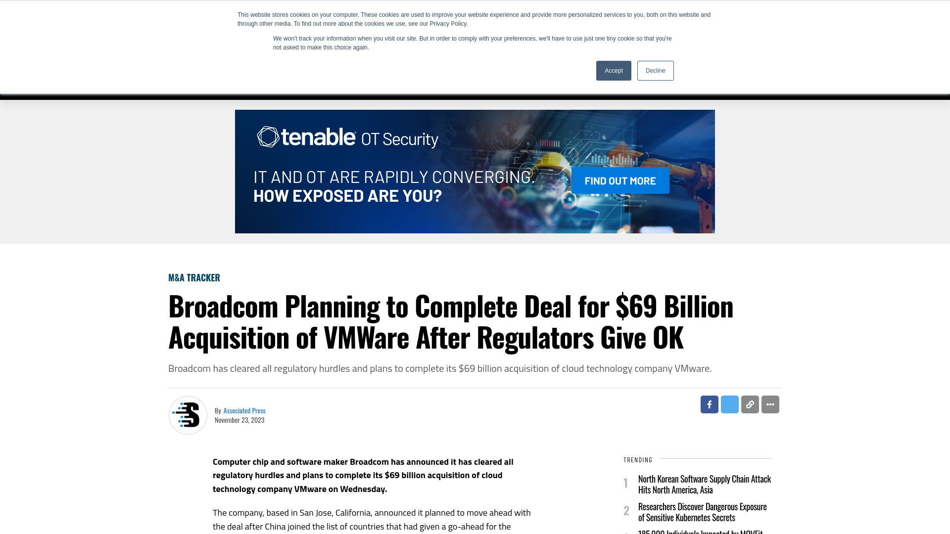 Broadcom Planning to Complete Deal for $69 Billion Acquisition of VMWare After Regulators Give OK - SecurityWeek