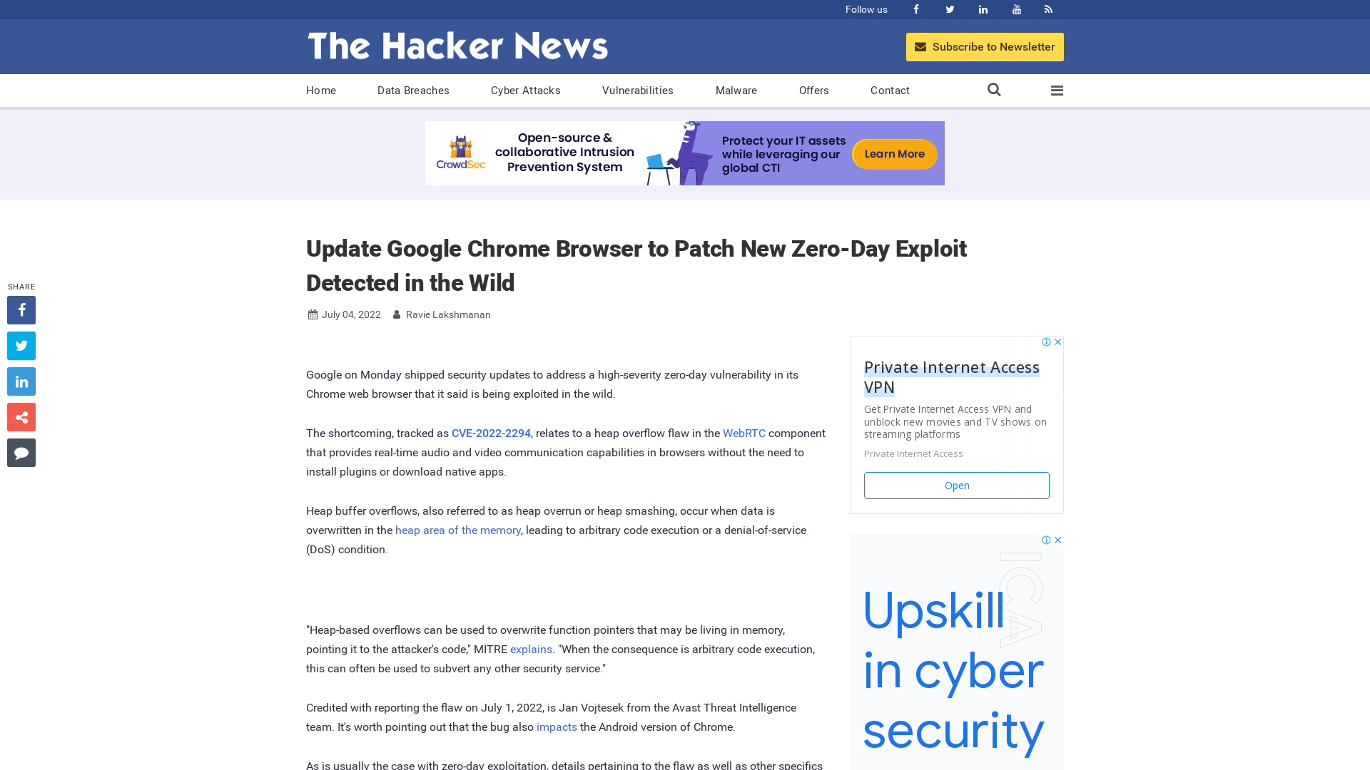 Update Google Chrome Browser to Patch New Zero-Day Exploit Detected in the Wild