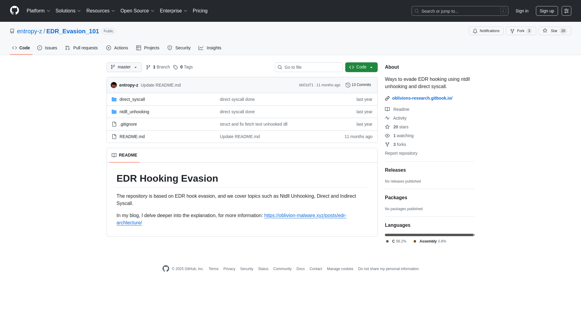 GitHub - entropy-z/EDR_Evasion_101: Ways to evade EDR hooking using ntdll unhooking and direct syscall.