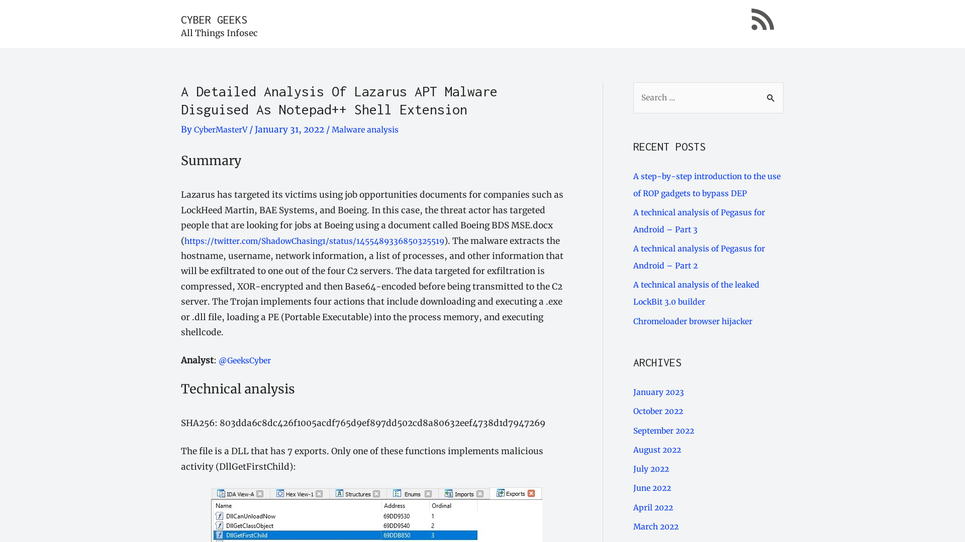 A detailed analysis of Lazarus APT malware disguised as Notepad++ Shell Extension – CYBER GEEKS