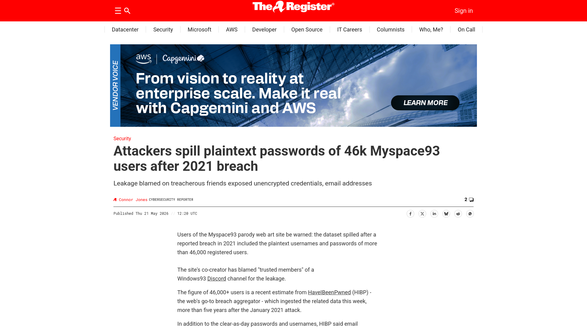 46k plaintext passwords pwned in Myspace93 breach