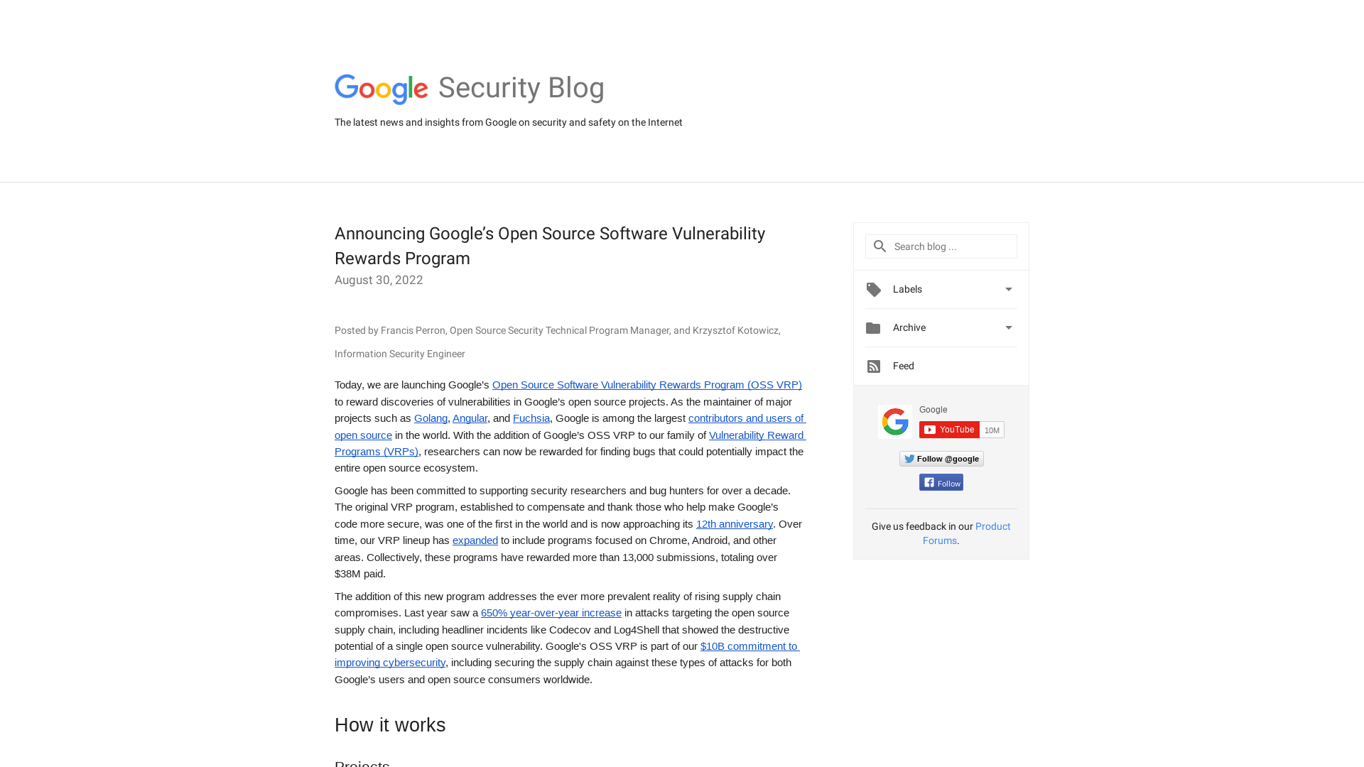 Google Online Security Blog: Announcing Google’s Open Source Software Vulnerability Rewards Program