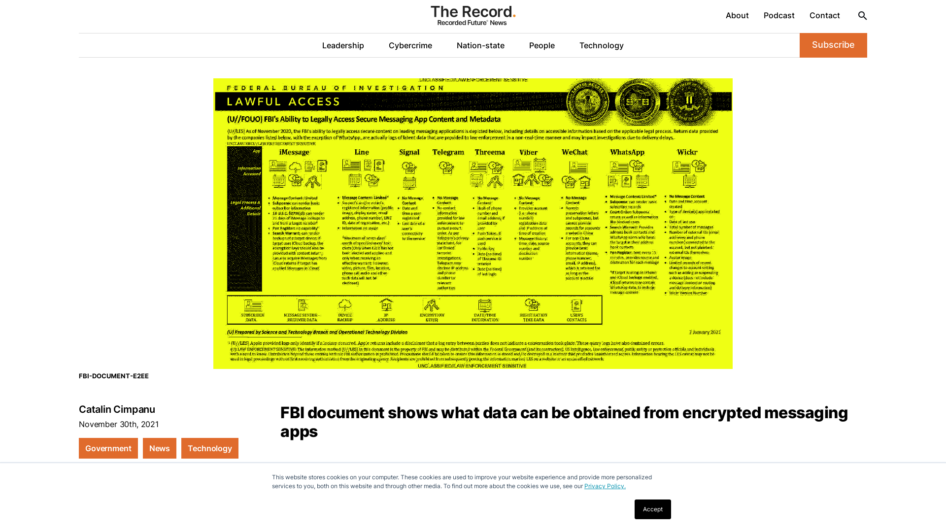 FBI document shows what data can be obtained from encrypted messaging apps