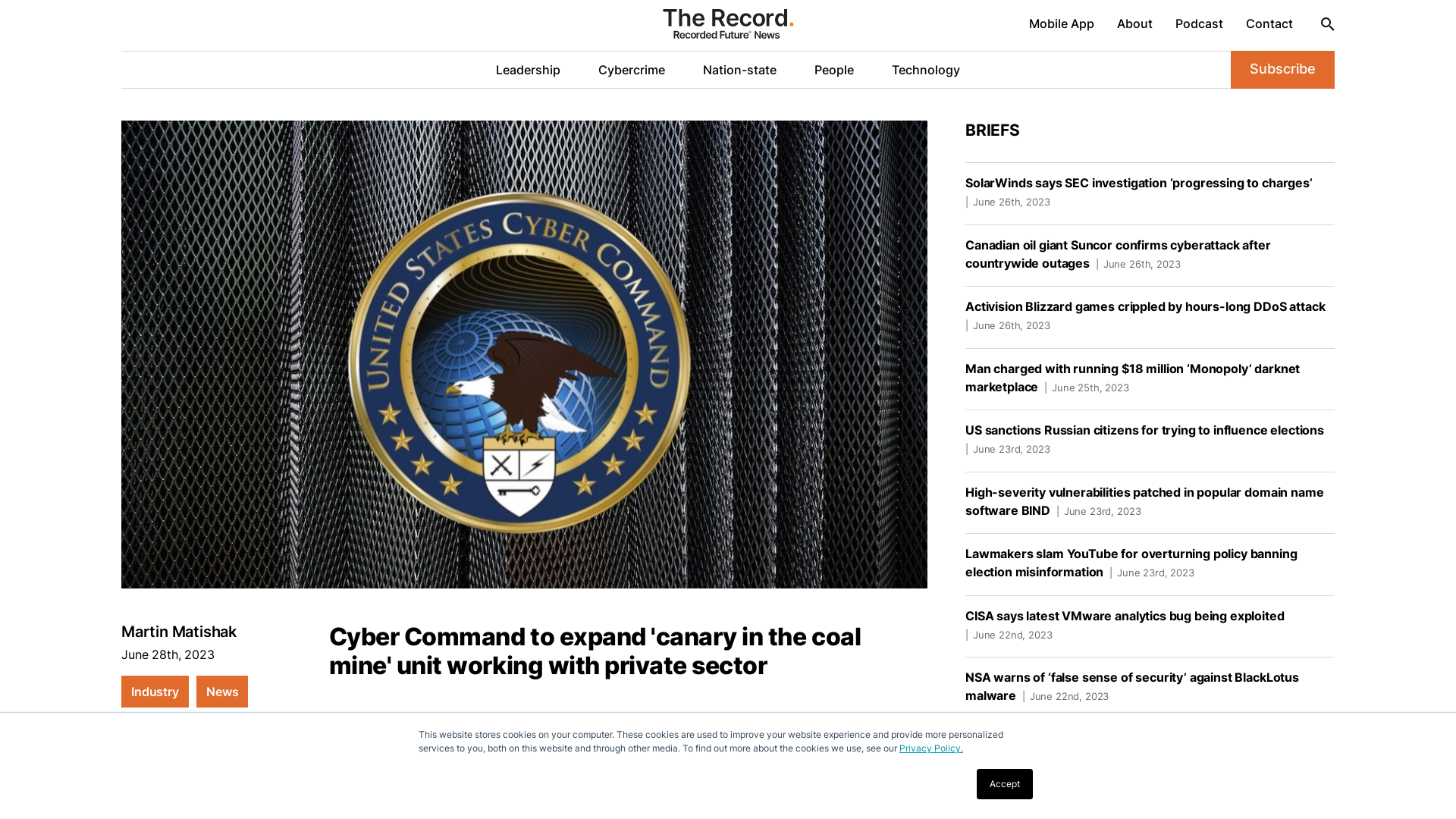 Cyber Command to expand 'canary in the coal mine' unit working with private sector