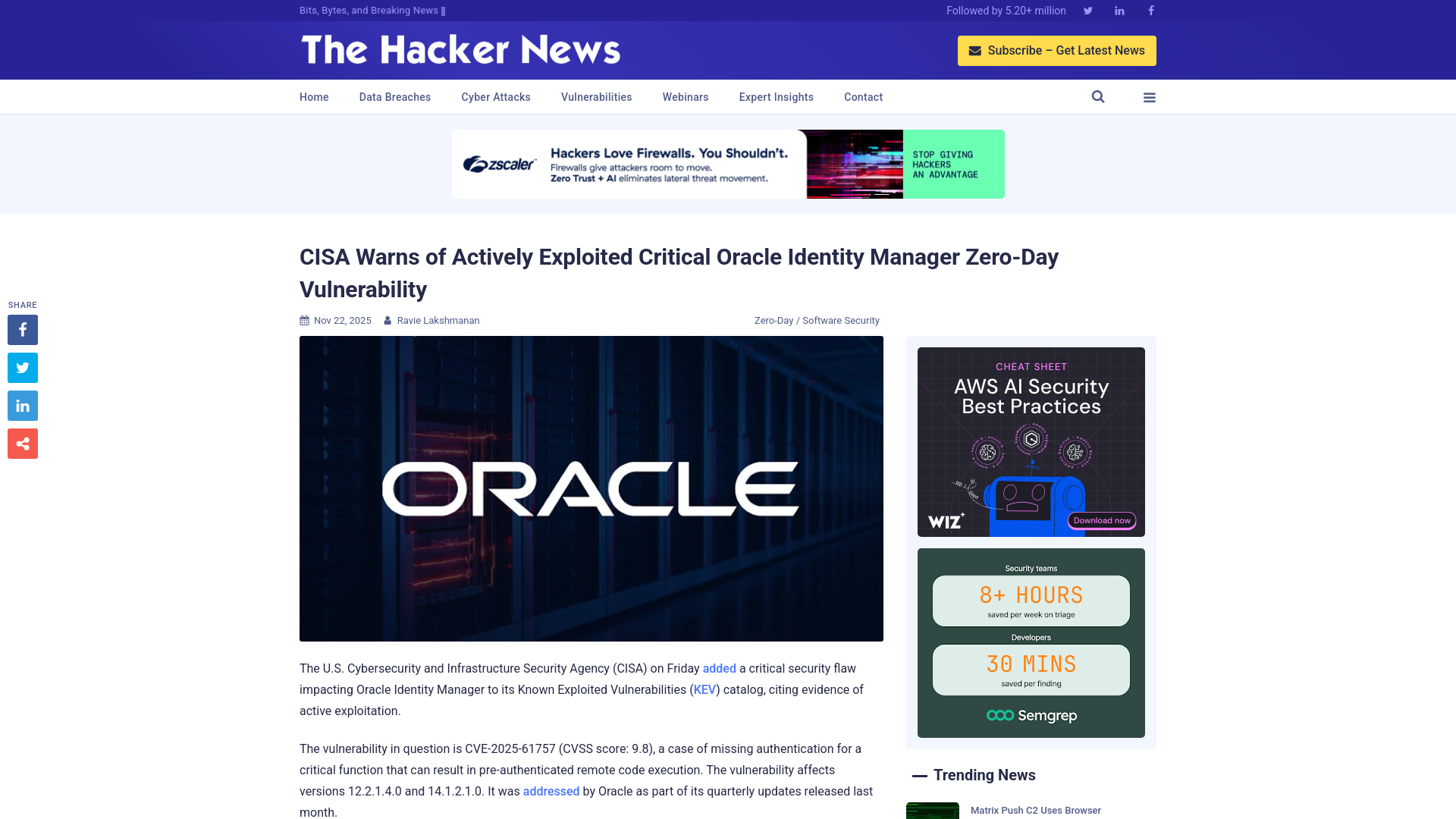 CISA Warns of Actively Exploited Critical Oracle Identity Manager Zero-Day Vulnerability
