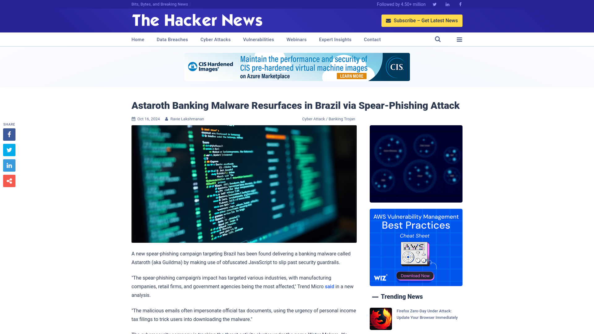 Astaroth Banking Malware Resurfaces in Brazil via Spear-Phishing Attack