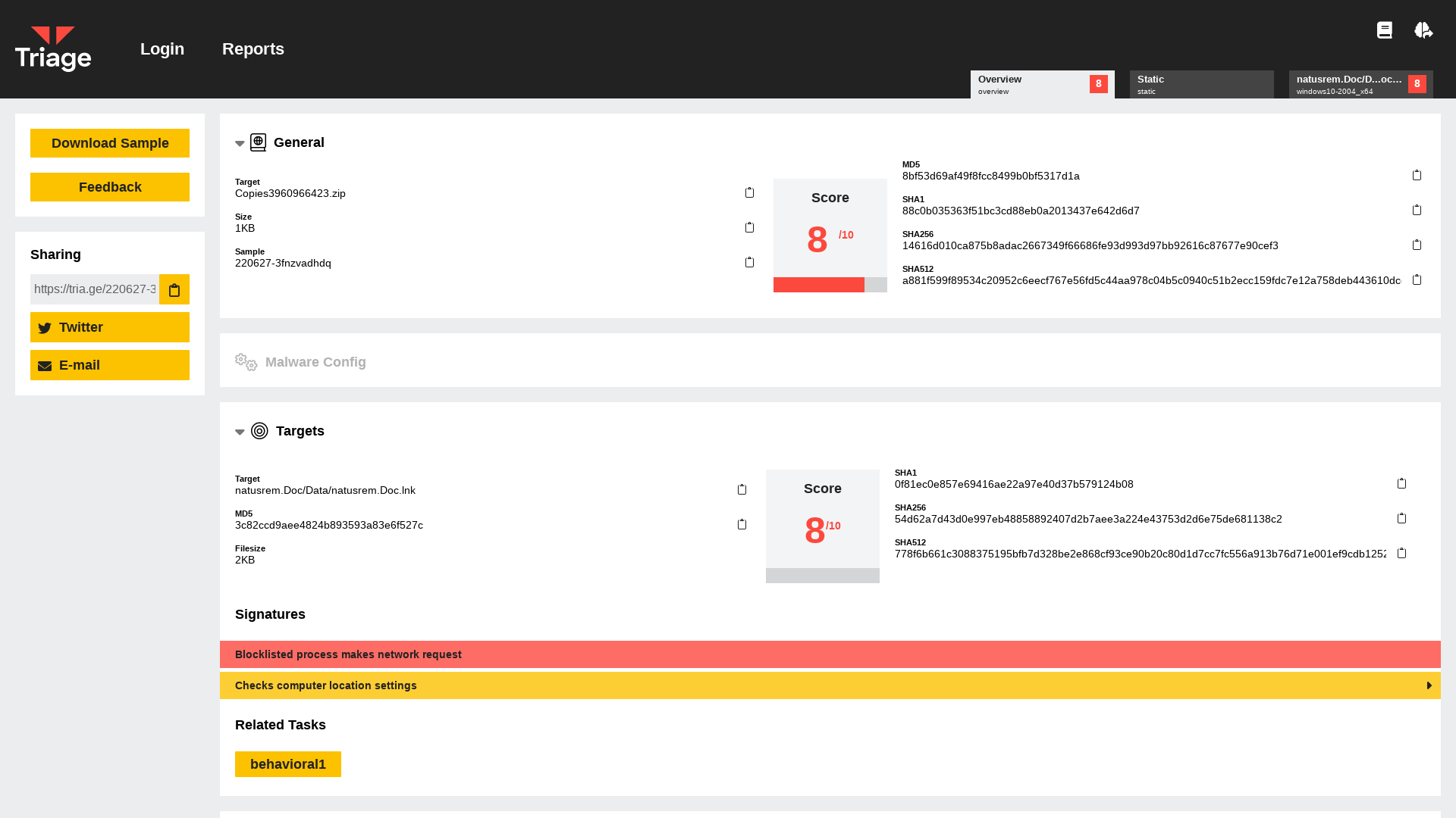 Hatching Triage | Malware sandboxing report by Hatching Triage