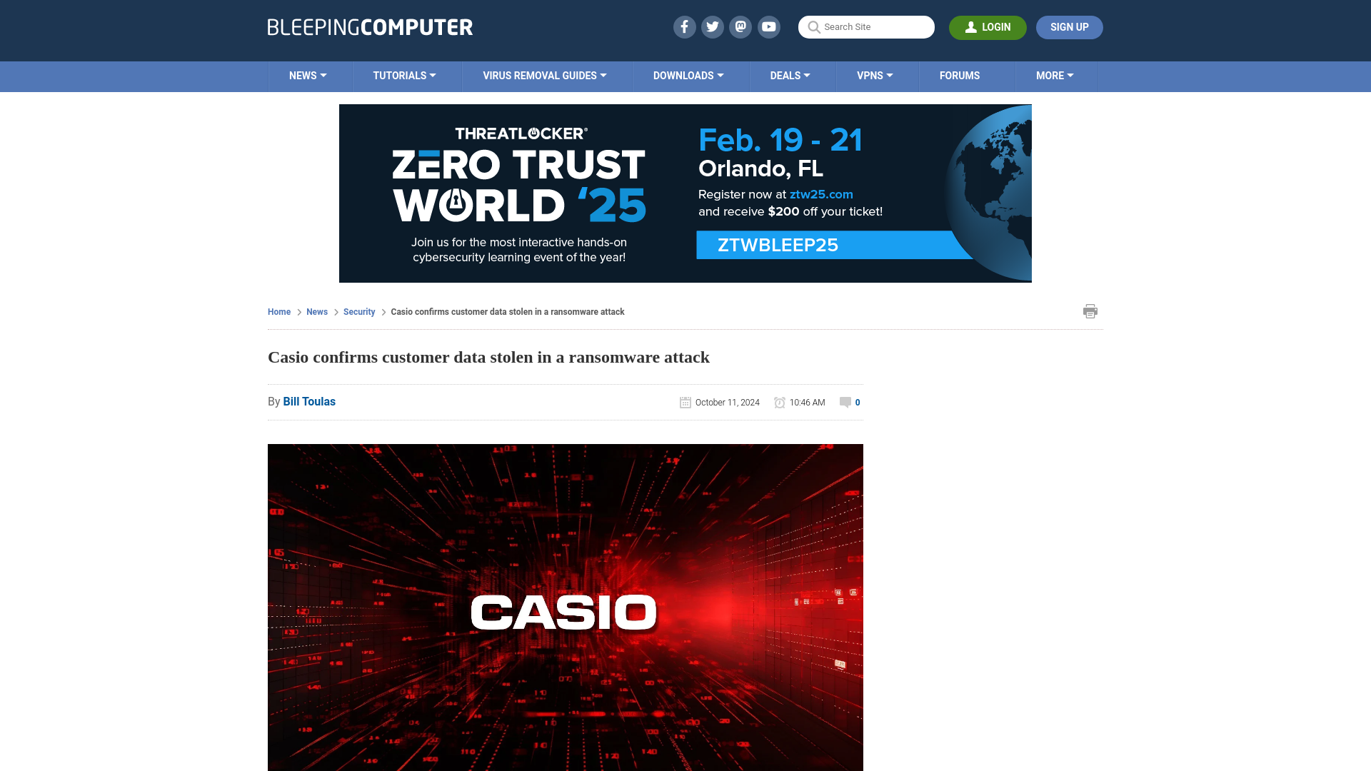 Casio confirms customer data stolen in a ransomware attack