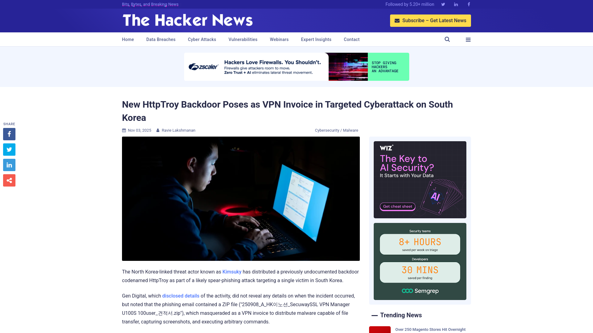 New HttpTroy Backdoor Poses as VPN Invoice in Targeted Cyberattack on South Korea