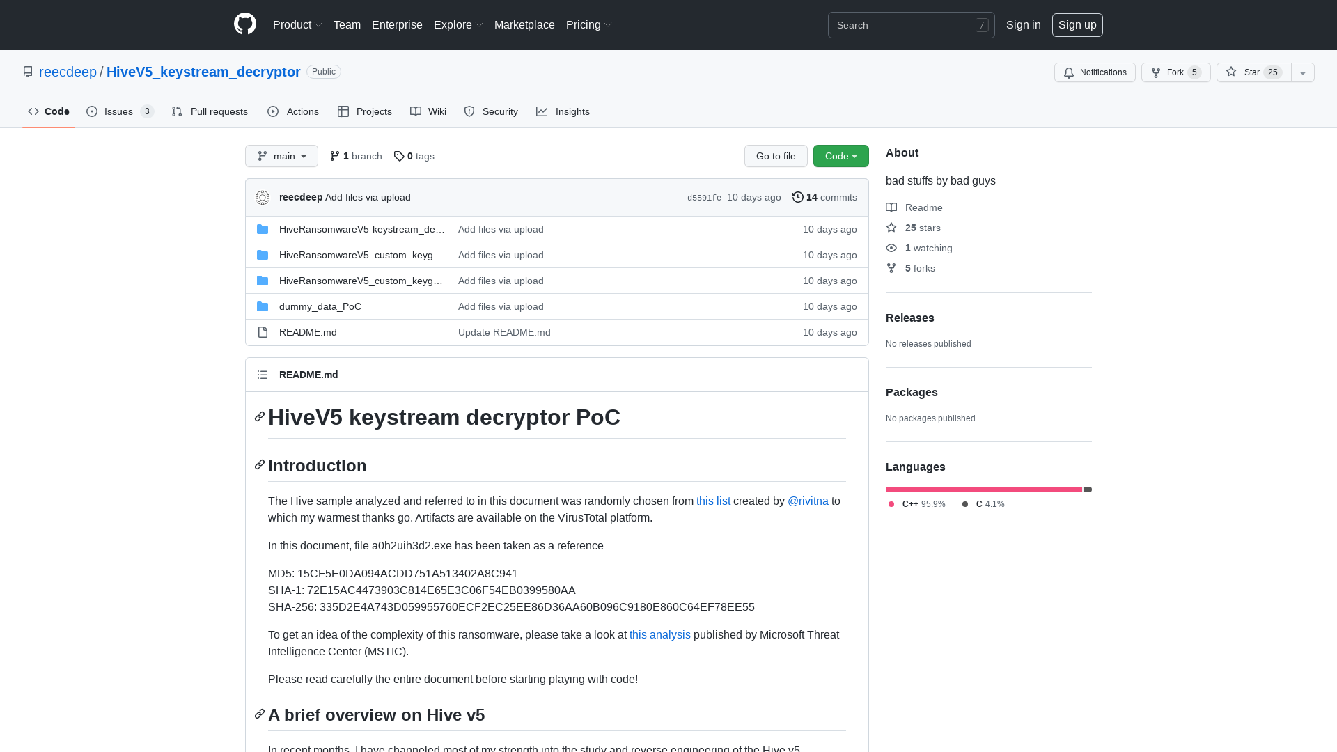 GitHub - reecdeep/HiveV5_keystream_decryptor: bad stuffs by bad guys