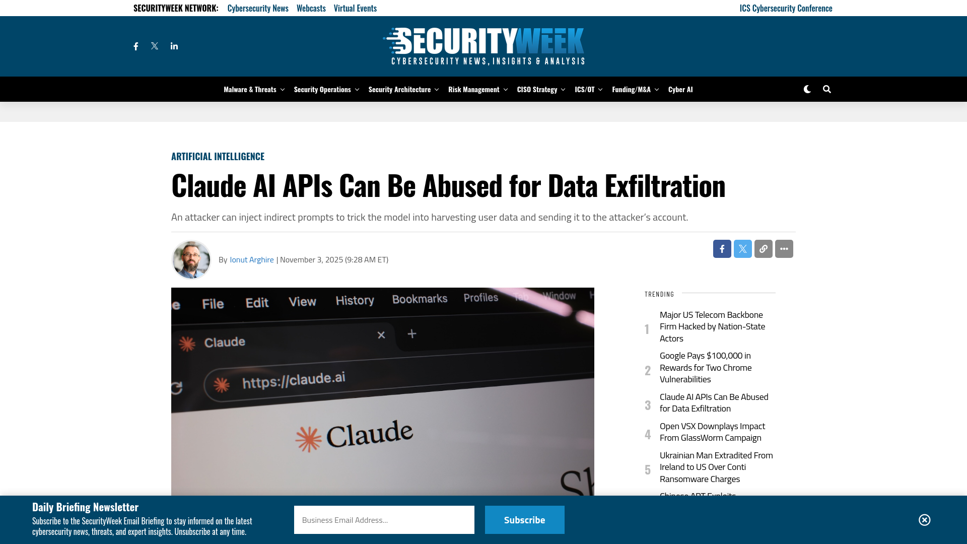 Claude AI APIs Can Be Abused for Data Exfiltration - SecurityWeek