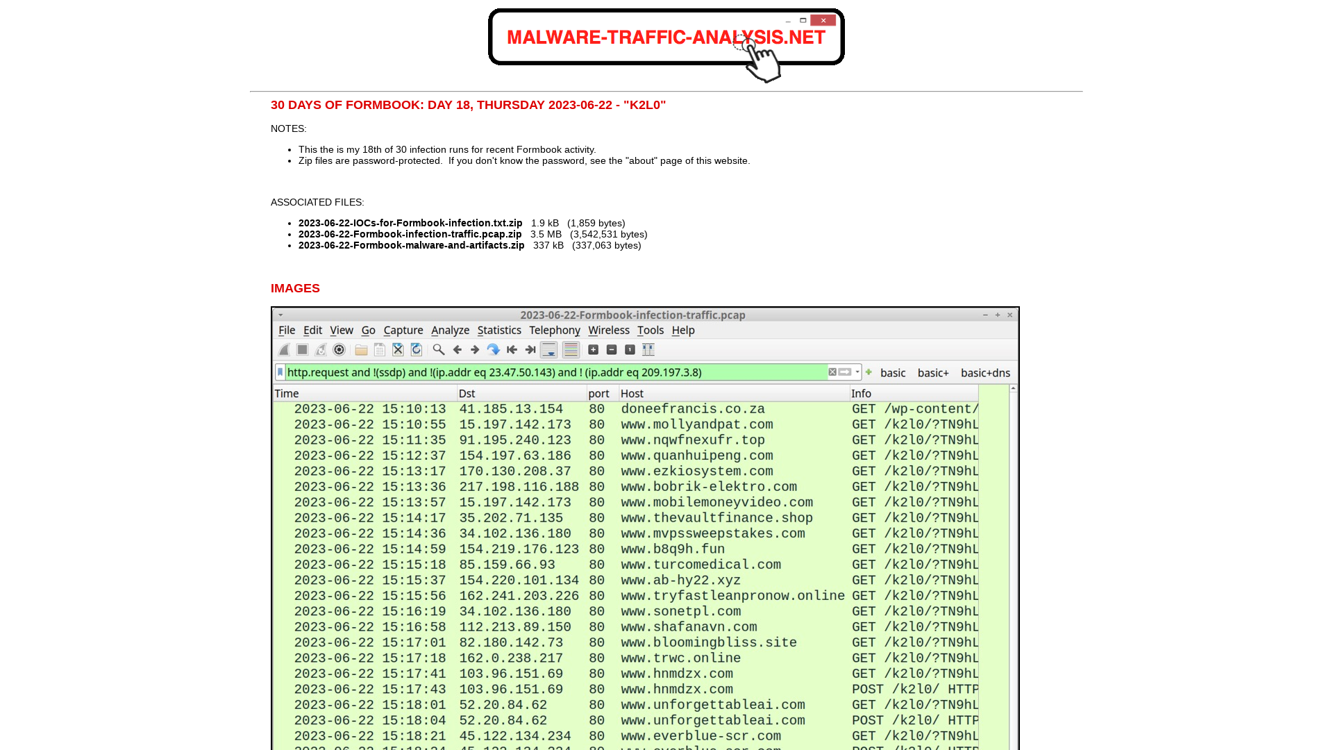 Malware-Traffic-Analysis.net - 30 days of Formbook: Day 18, Thursday 2023-06-22 - "k2l0"