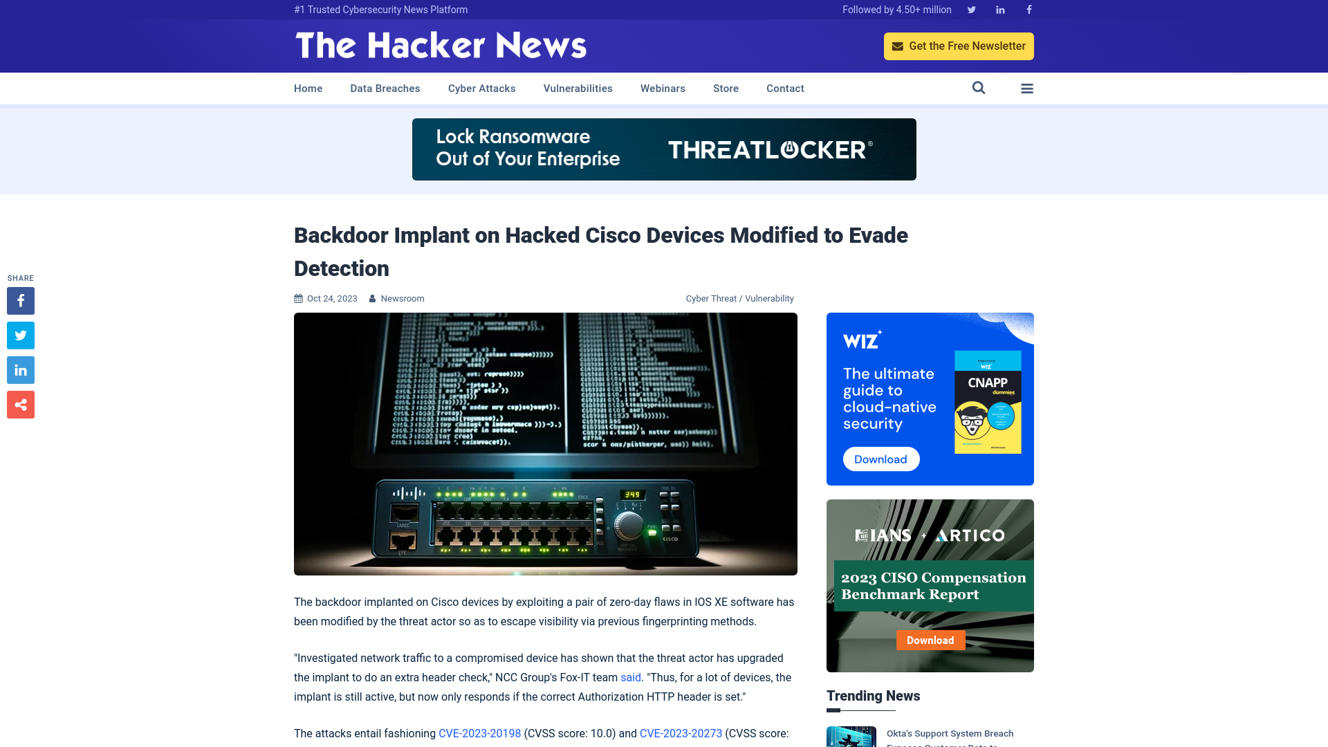 Backdoor Implant on Hacked Cisco Devices Modified to Evade Detection