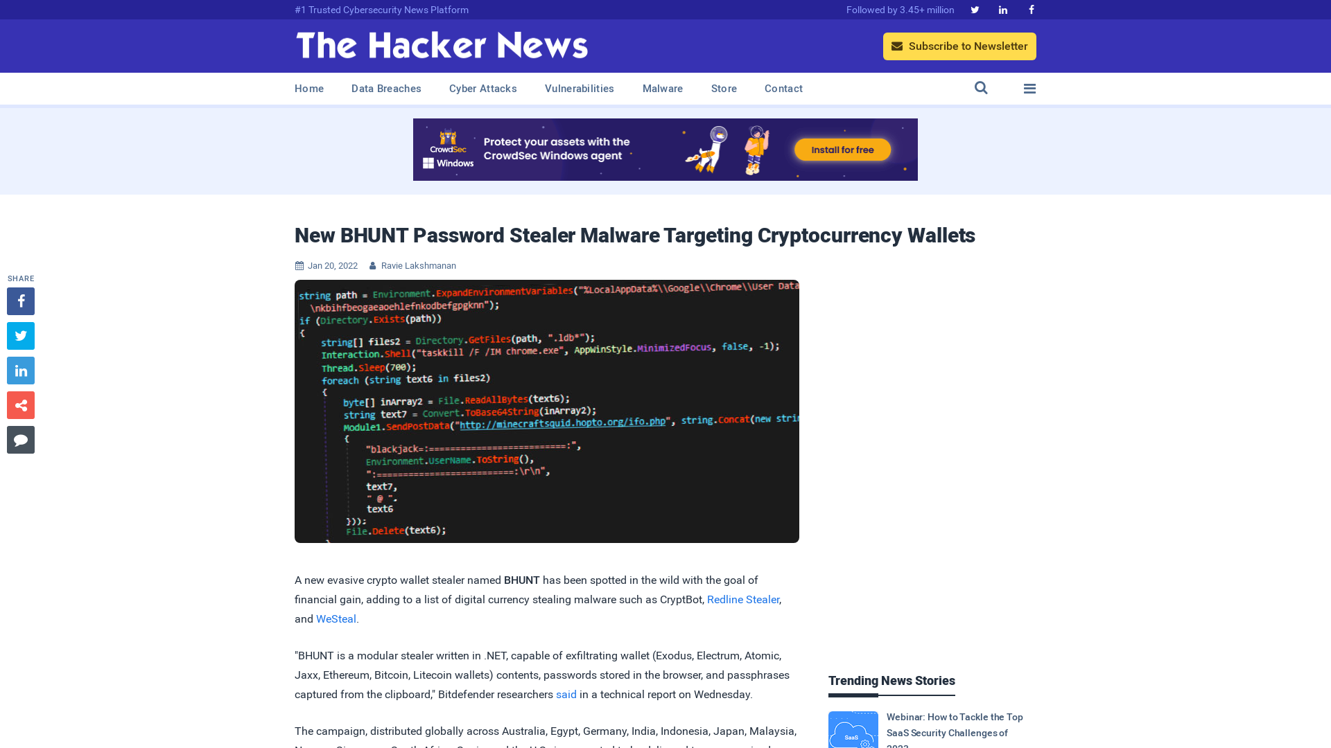New BHUNT Password Stealer Malware Targeting Cryptocurrency Wallets