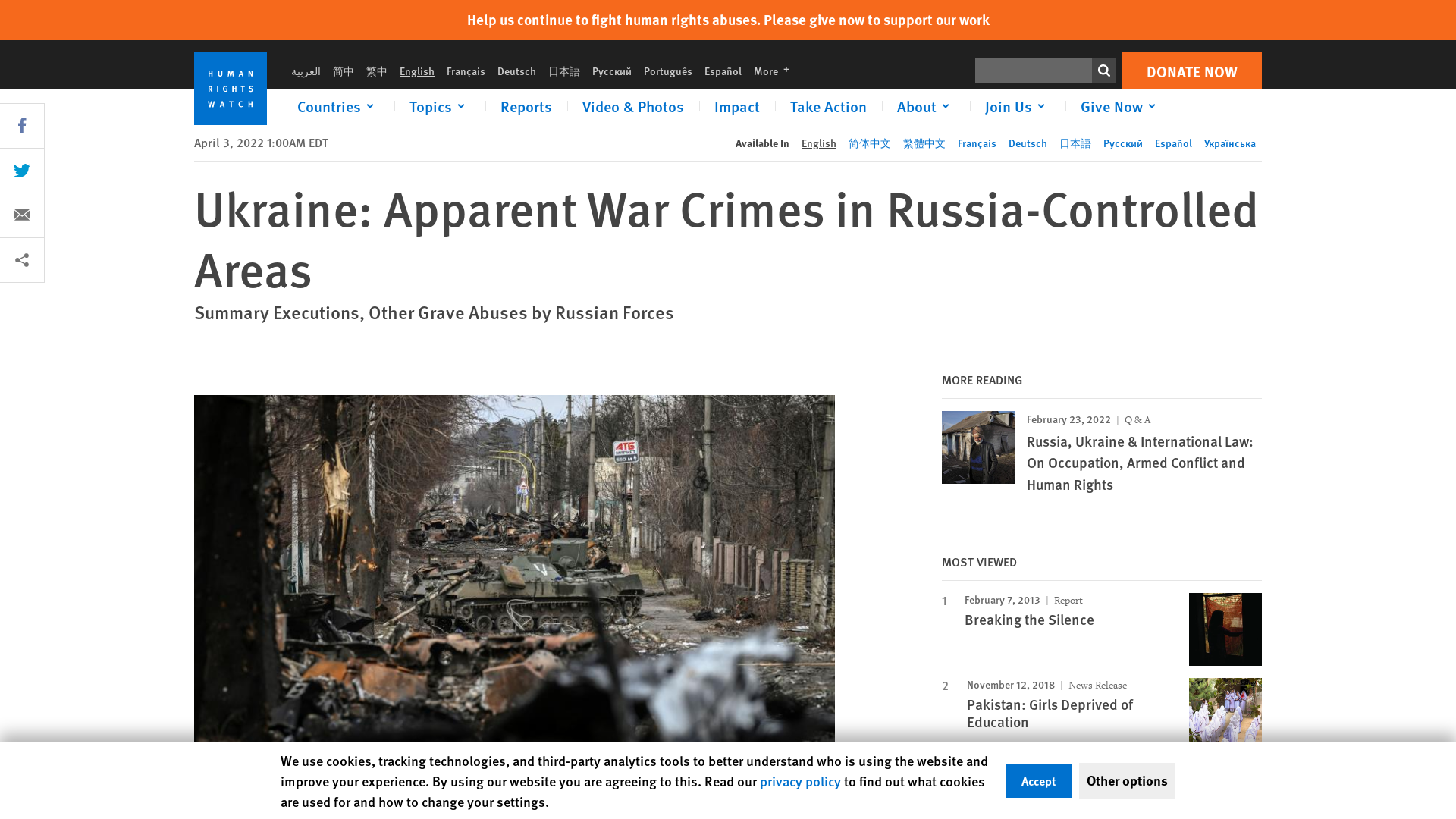 Ukraine: Apparent War Crimes in Russia-Controlled Areas | Human Rights Watch