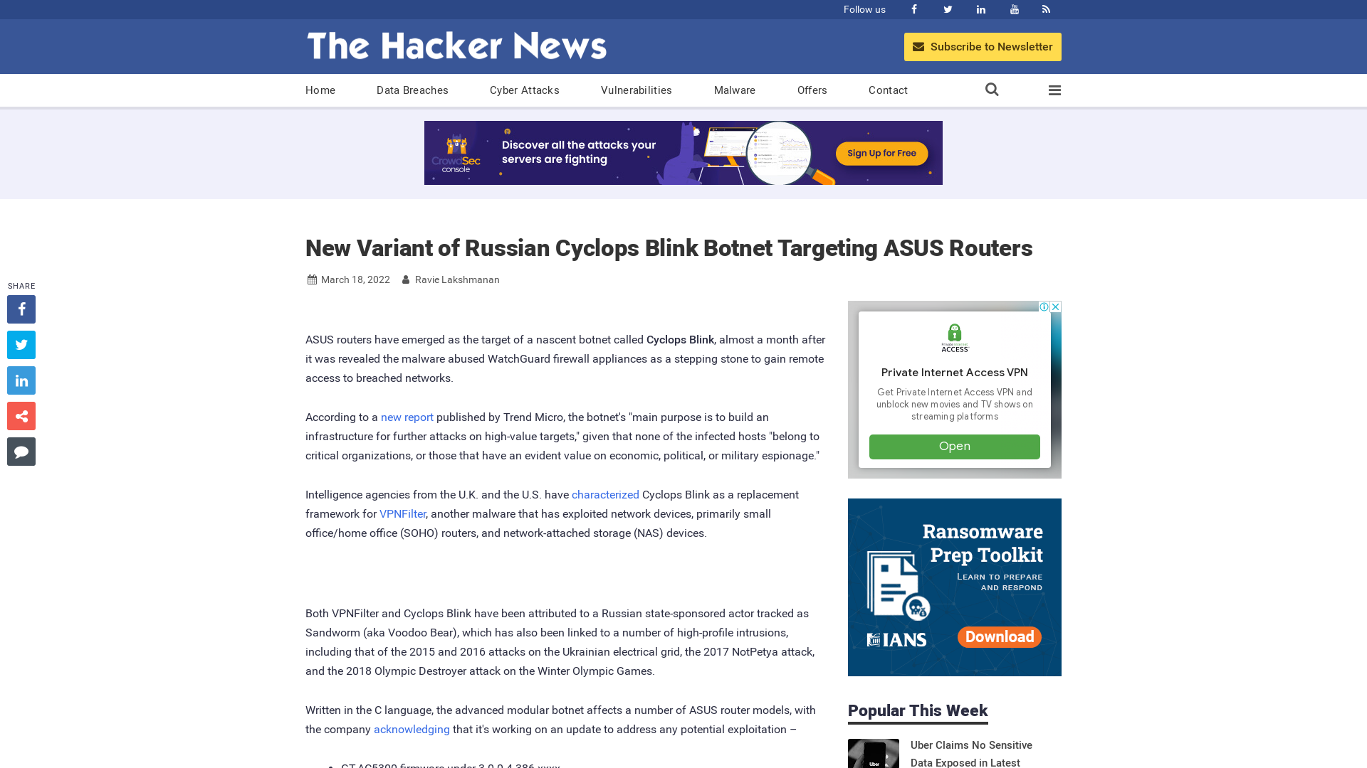 New Variant of Russian Cyclops Blink Botnet Targeting ASUS Routers