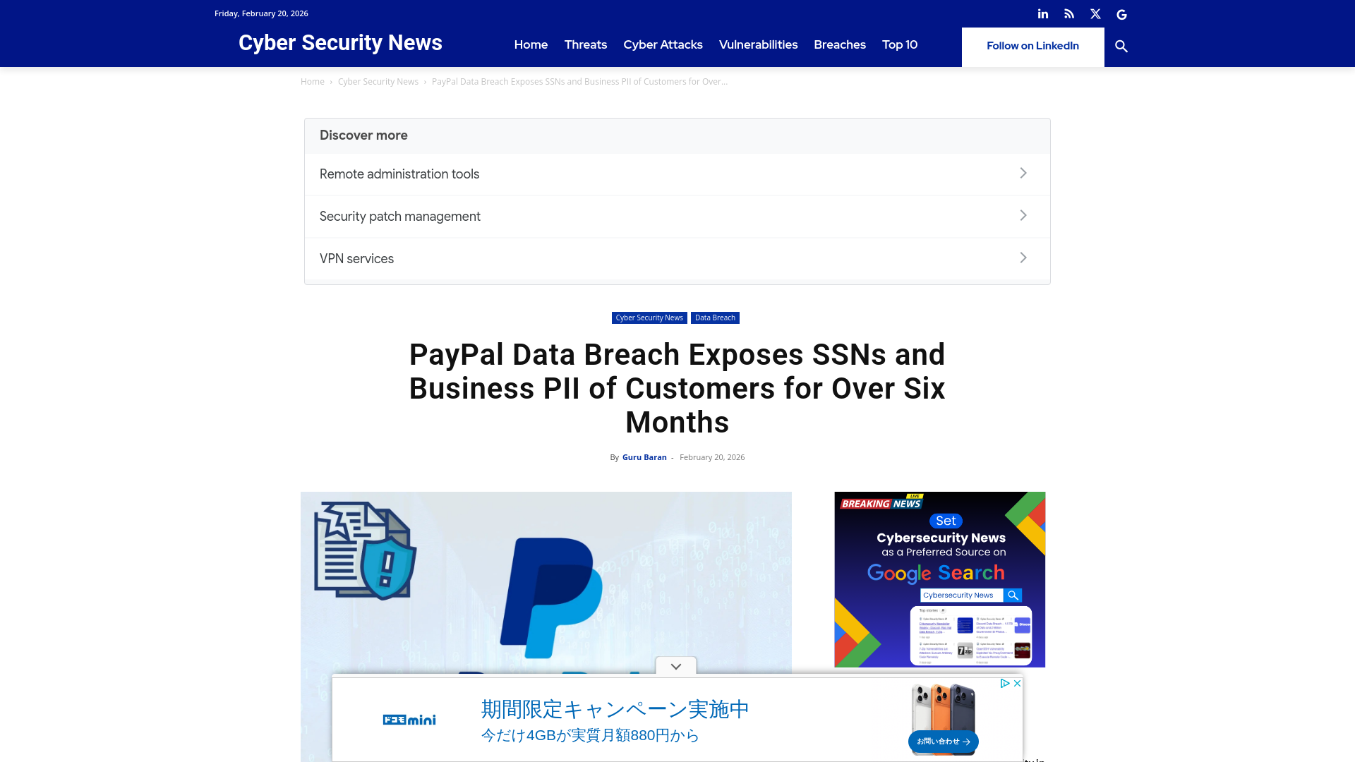 PayPal Data Breach Exposes SSNs and Business PII of Customers for Over Six Months