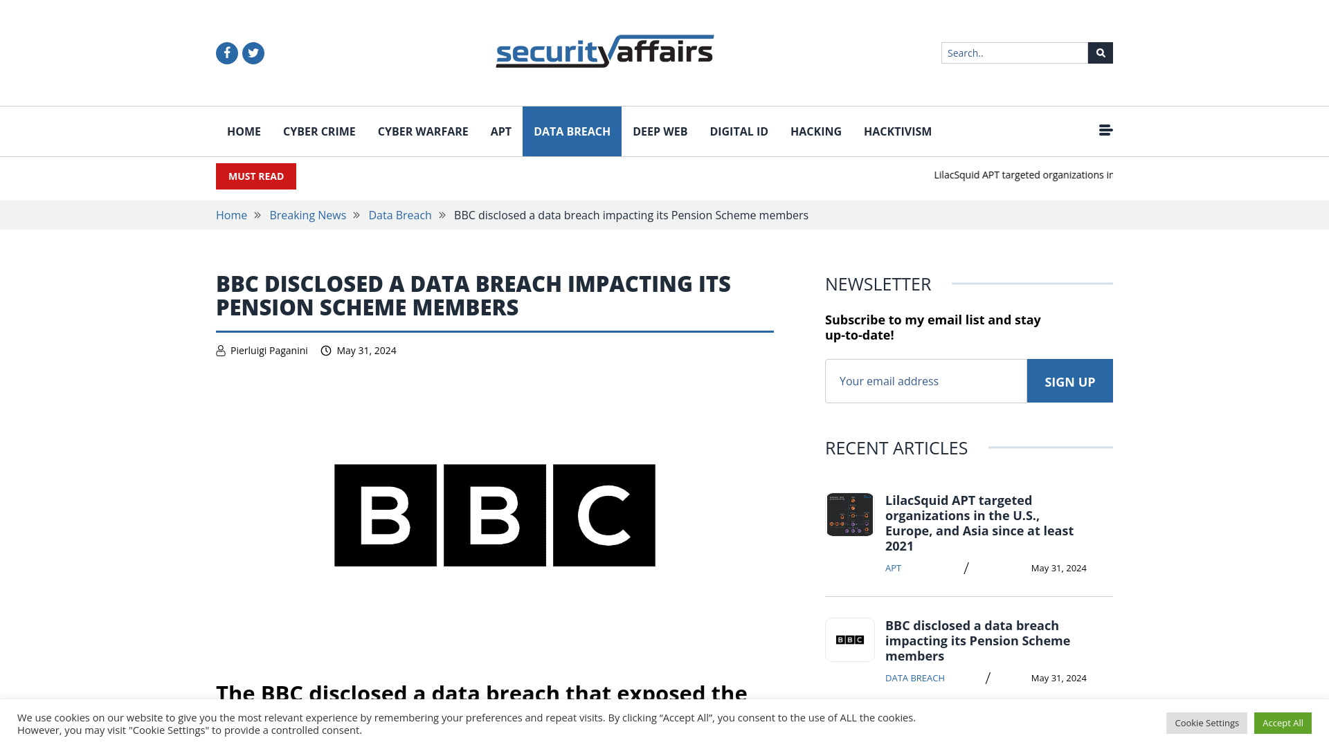 BBC disclosed a data breach impacting its Pension Scheme members