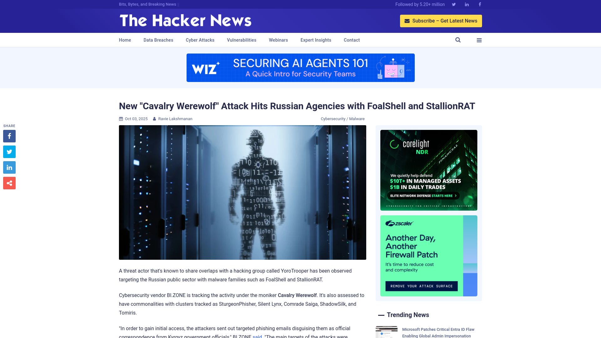 New "Cavalry Werewolf" Attack Hits Russian Agencies with FoalShell and StallionRAT