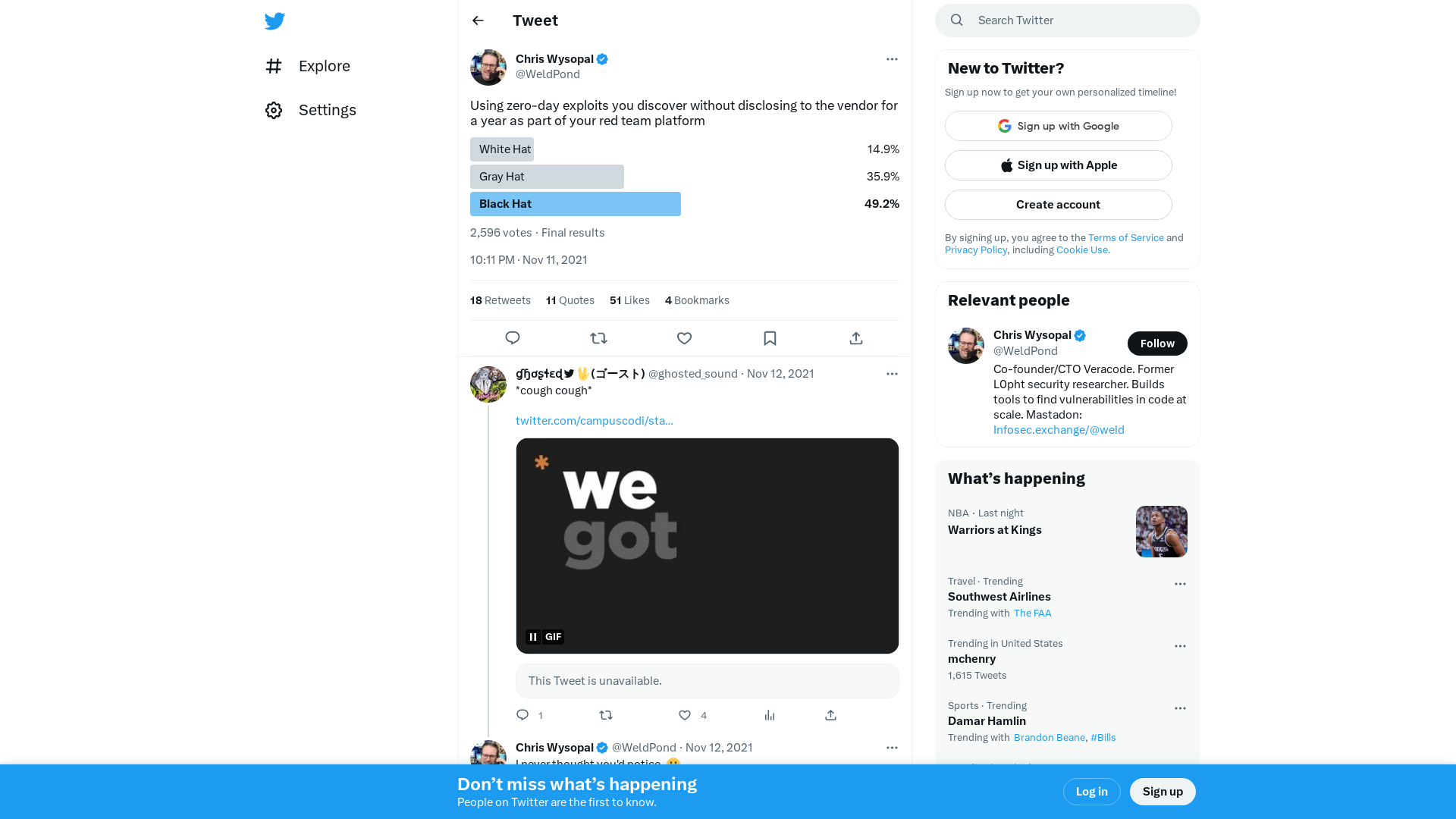 Chris Wysopal on Twitter: "Using zero-day exploits you discover without disclosing to the vendor for a year as part of your red team platform" / Twitter