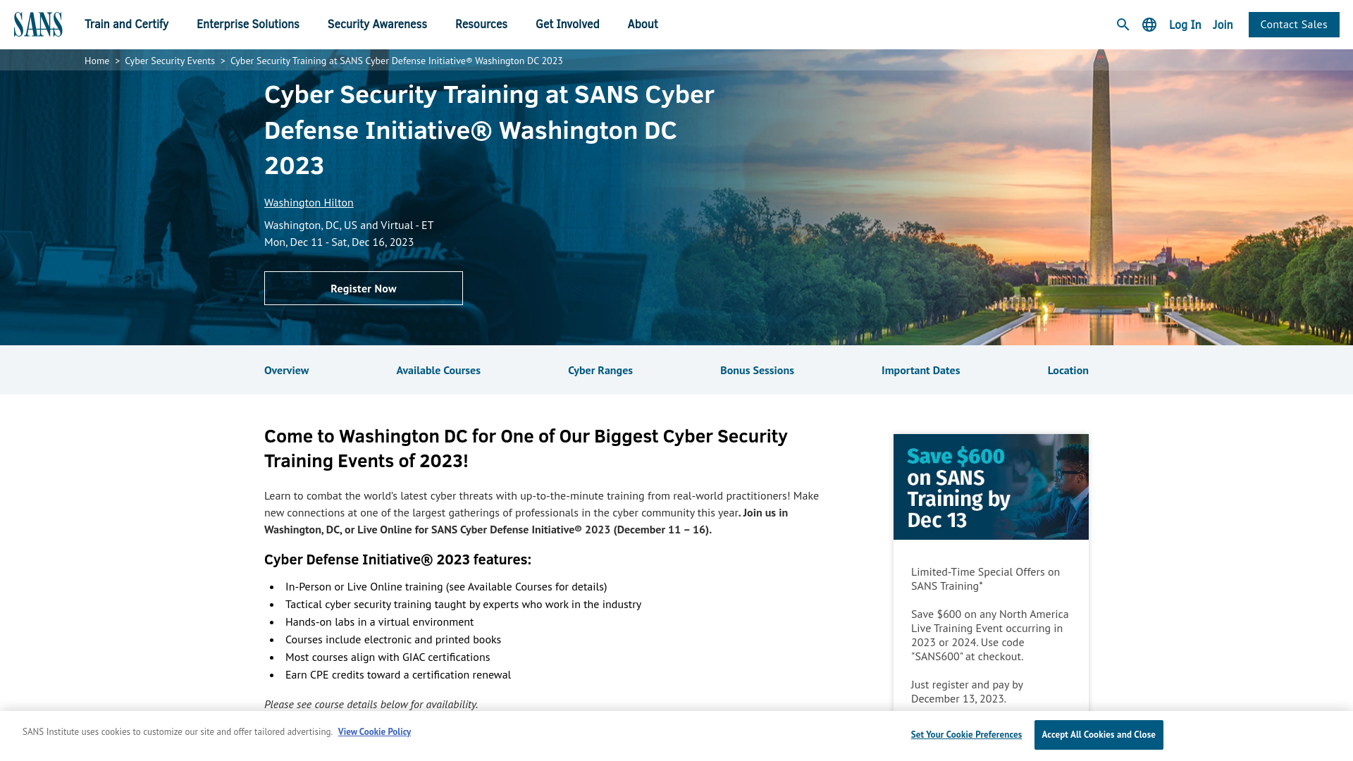 SANS Cyber Defense Initiative 2023 (December 11-16)