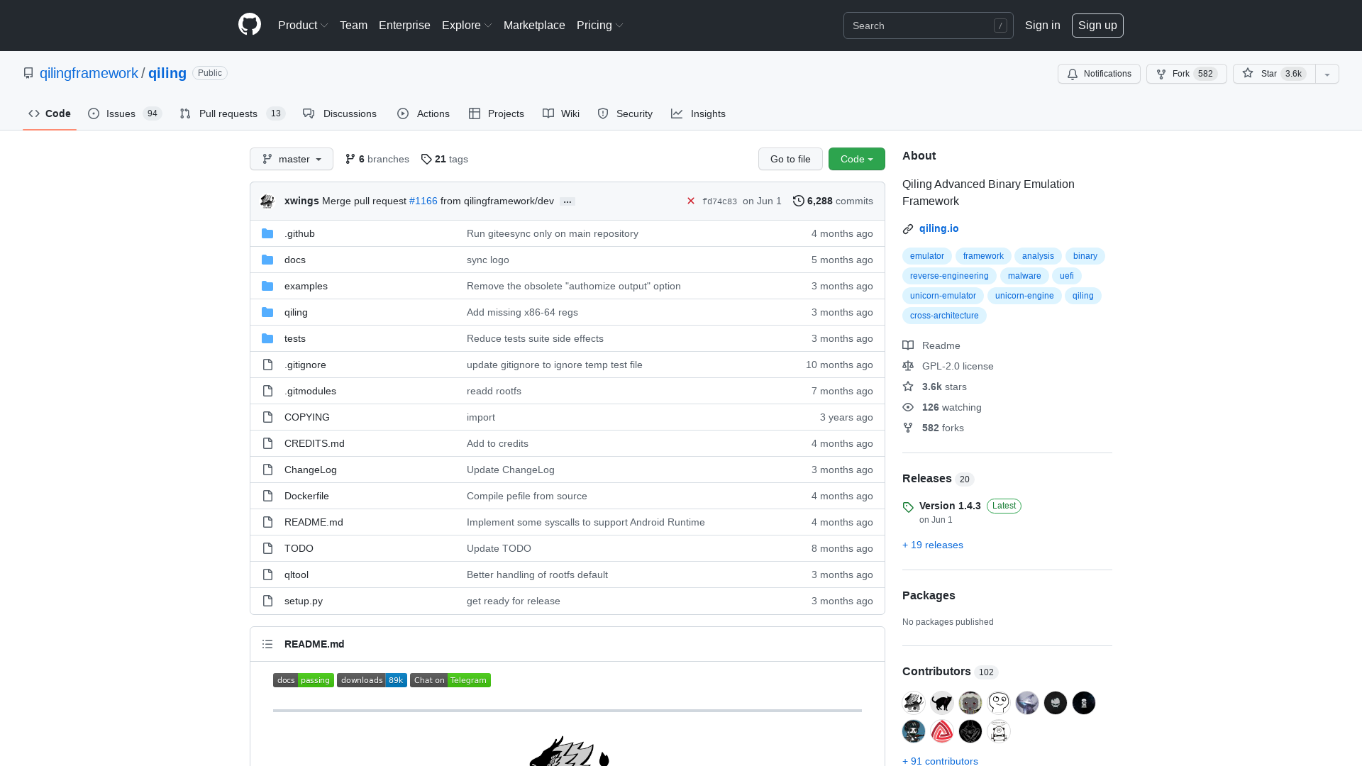 GitHub - qilingframework/qiling: Qiling Advanced Binary Emulation Framework