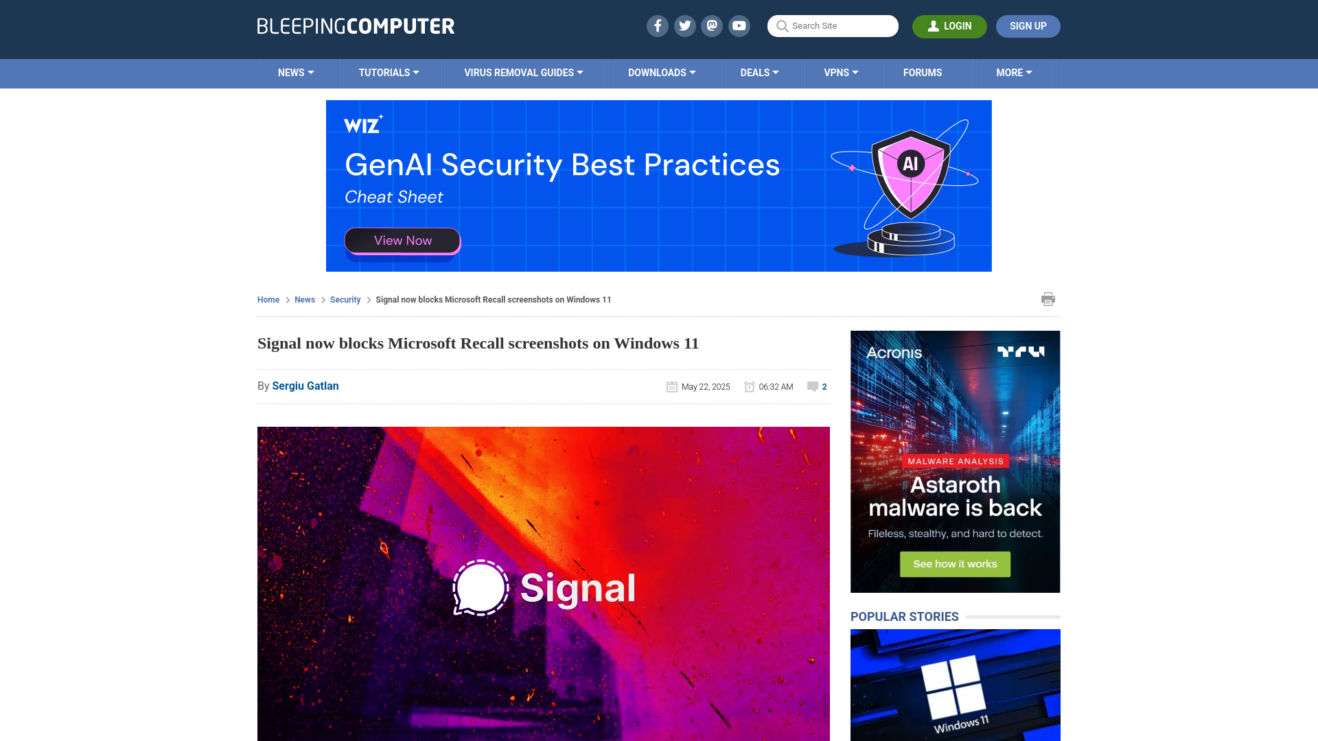 Signal now blocks Microsoft Recall screenshots on Windows 11