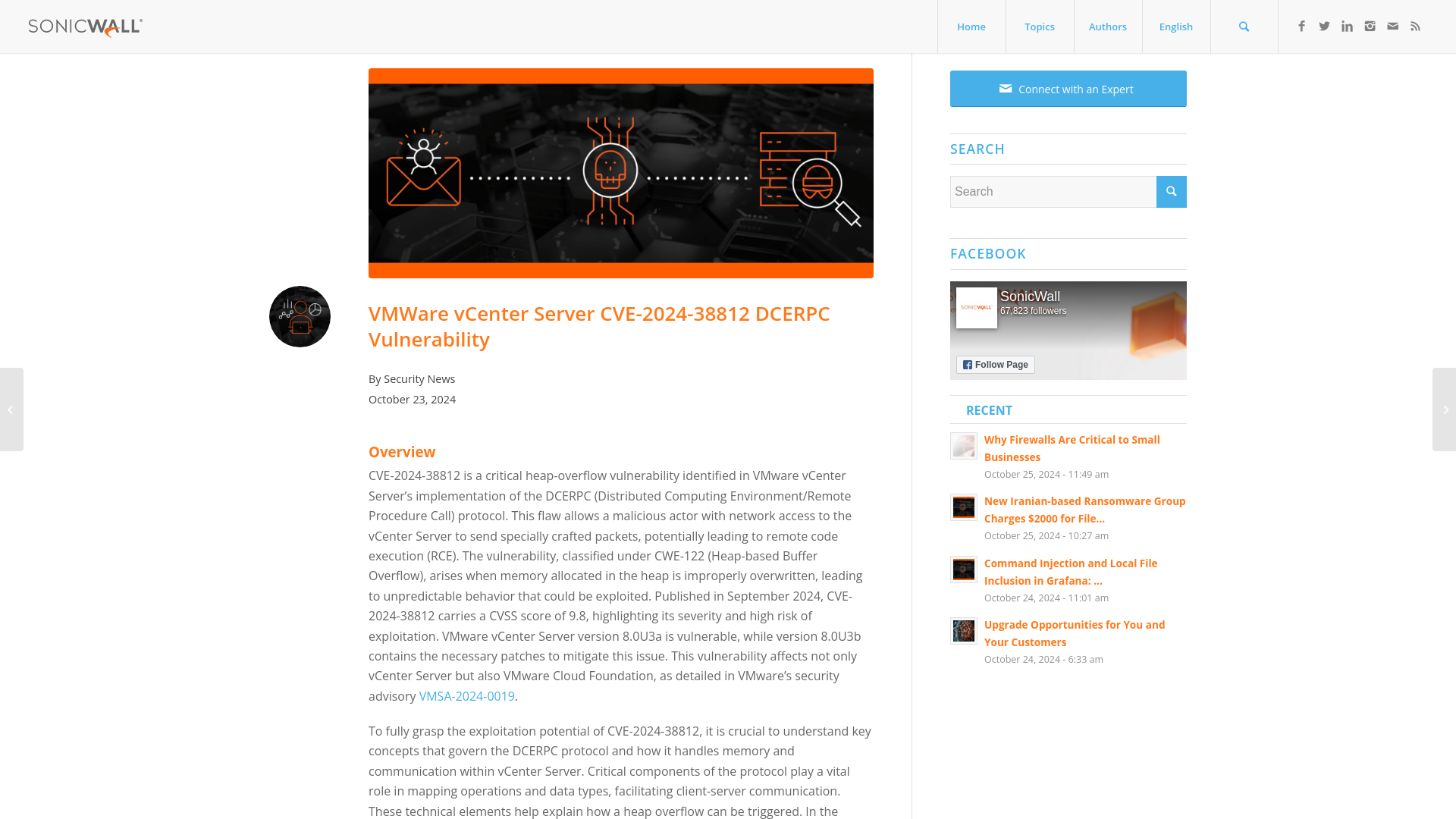 VMWare vCenter Server CVE-2024-38812 DCERPC Vulnerability | SonicWall