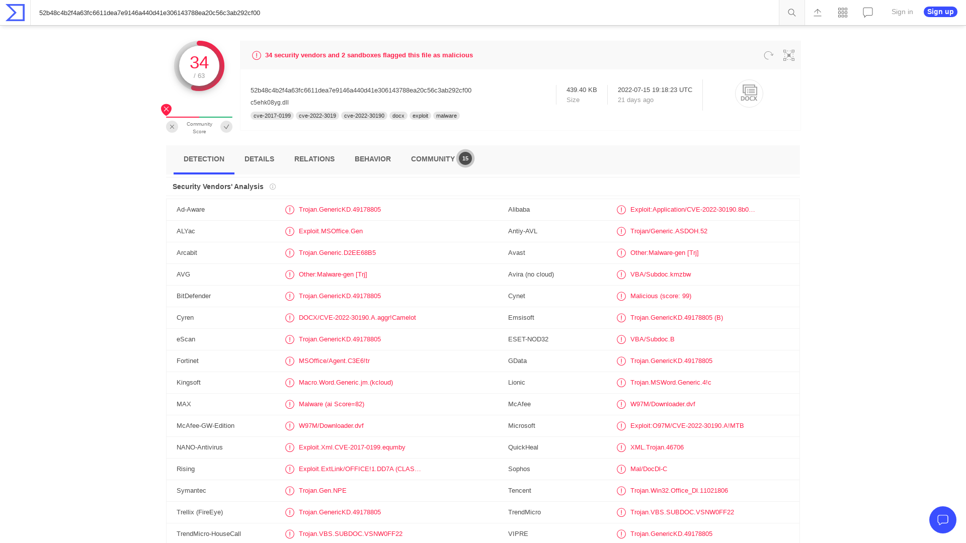 VirusTotal - File - 52b48c4b2f4a63fc6611dea7e9146a440d41e306143788ea20c56c3ab292cf00