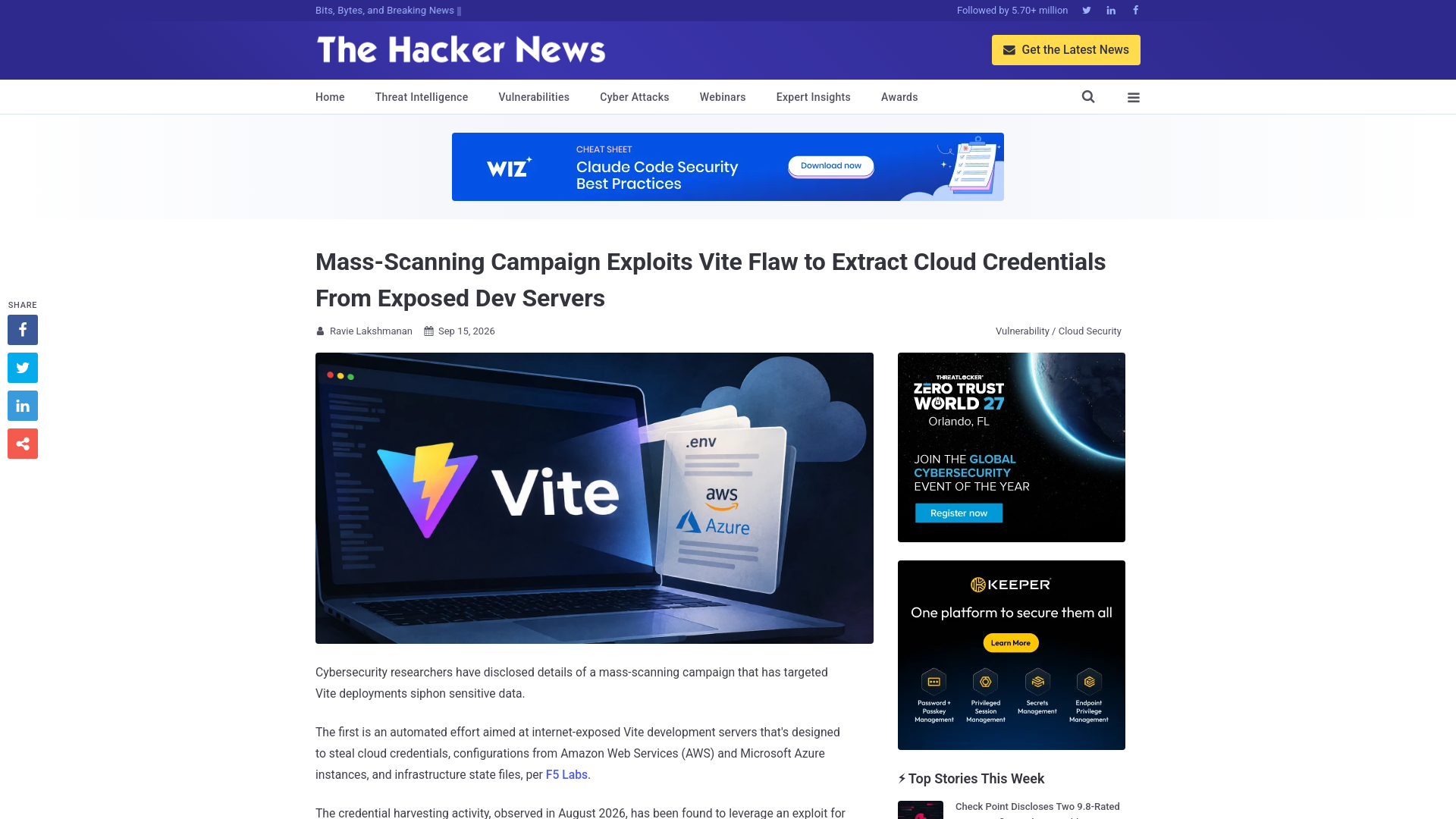 Mass-Scanning Campaign Exploits Vite Flaw to Extract Cloud Credentials From Exposed Dev Servers