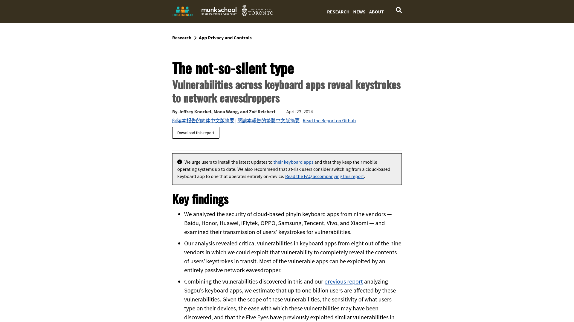 The not-so-silent type: Vulnerabilities across keyboard apps reveal keystrokes to network eavesdroppers - The Citizen Lab