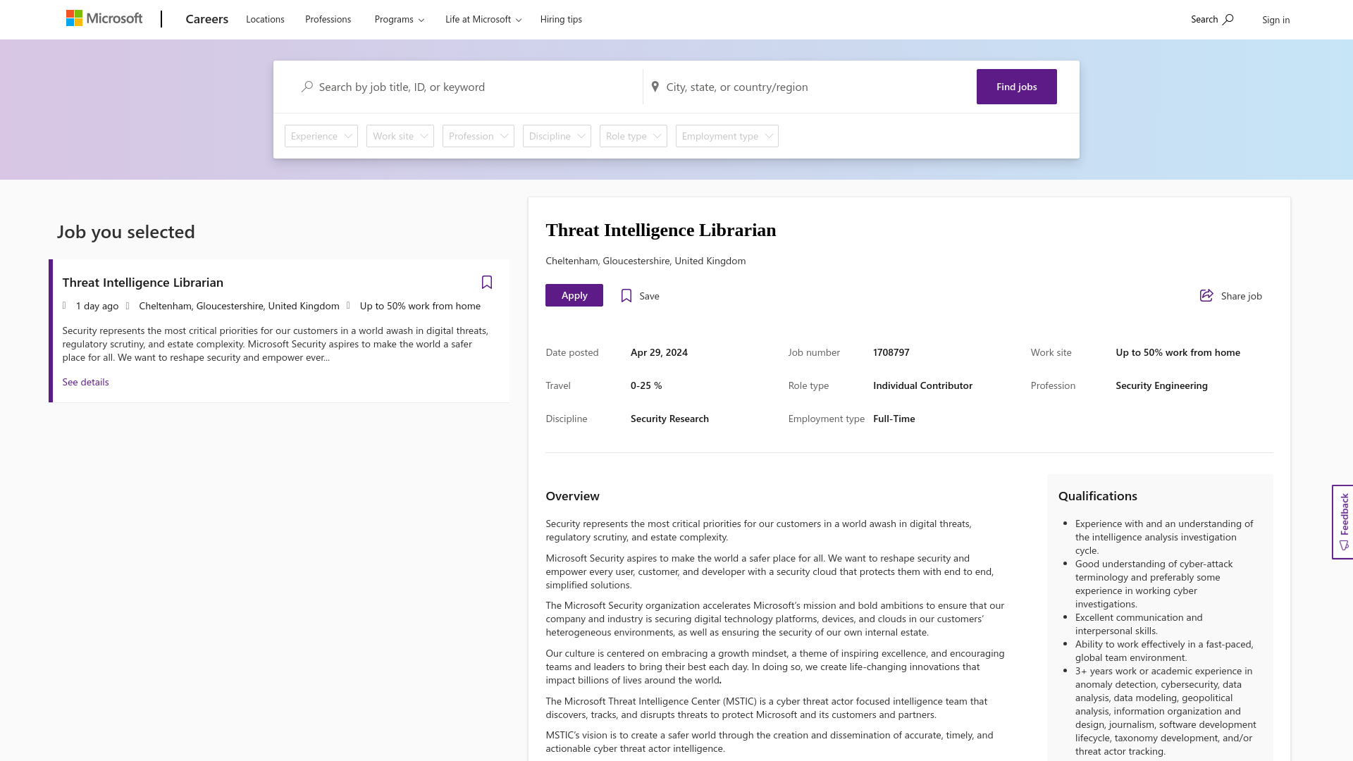 Threat Intelligence Librarian | Microsoft Careers