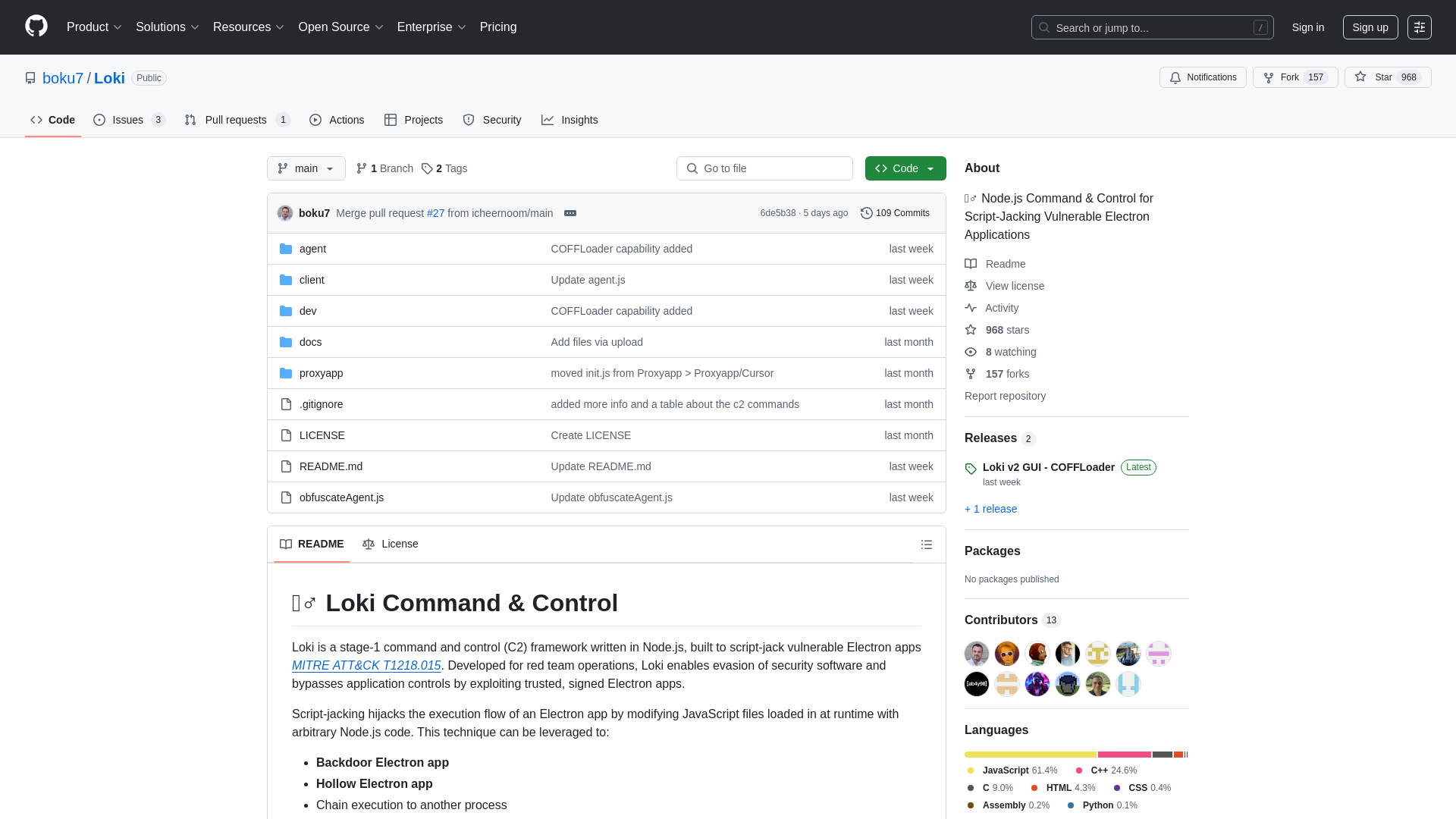 GitHub - boku7/Loki: 🧙♂️ Node.js Command & Control for Script-Jacking Vulnerable Electron Applications