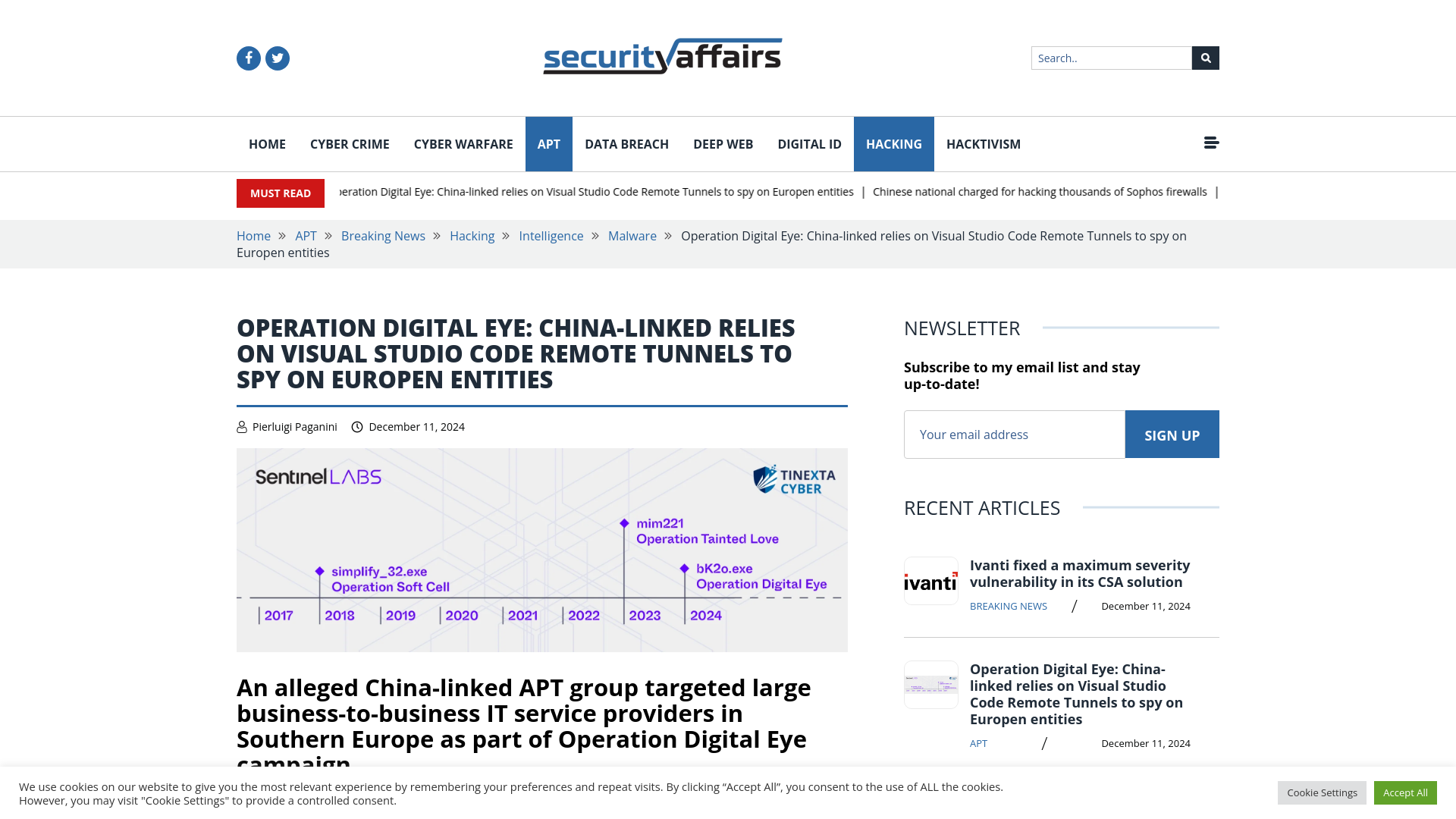 Operation Digital Eye: China-linked relies on Visual Studio Code Remote Tunnels to spy on Europen entities