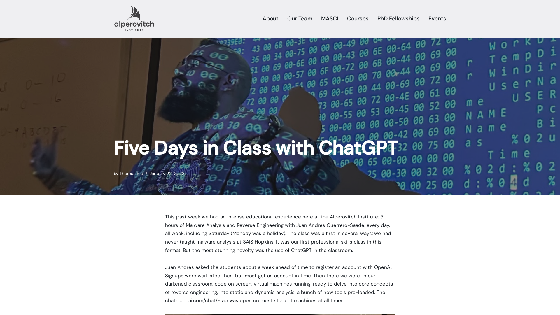 Five Days in Class with ChatGPT – The Alperovitch Institute