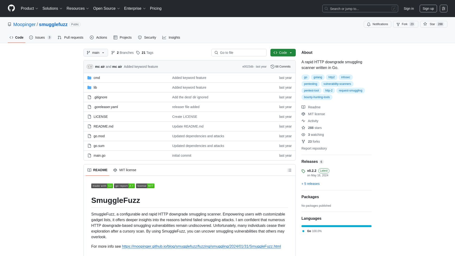 GitHub - Moopinger/smugglefuzz: A rapid HTTP downgrade smuggling scanner written in Go.