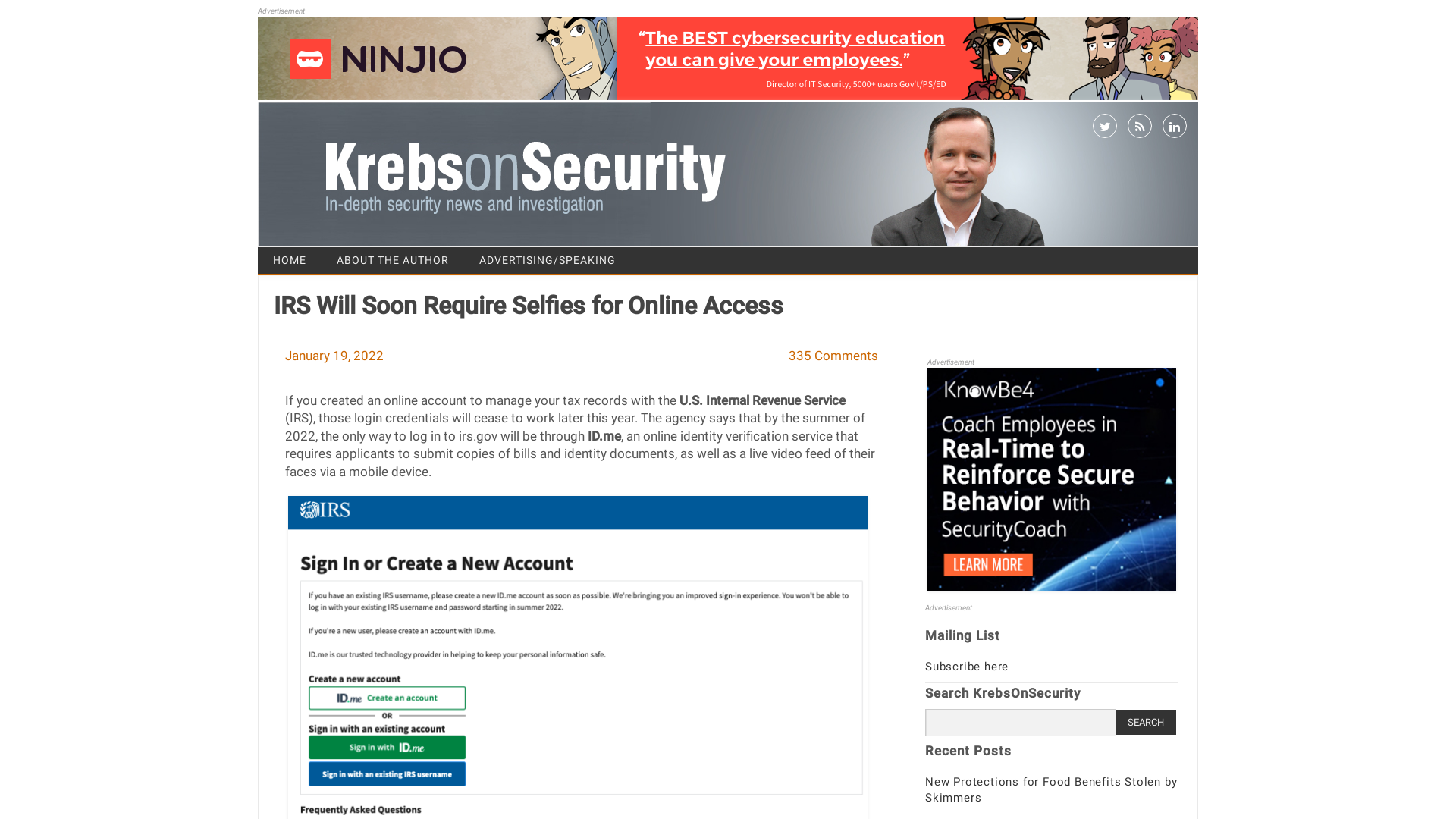 IRS Will Soon Require Selfies for Online Access – Krebs on Security