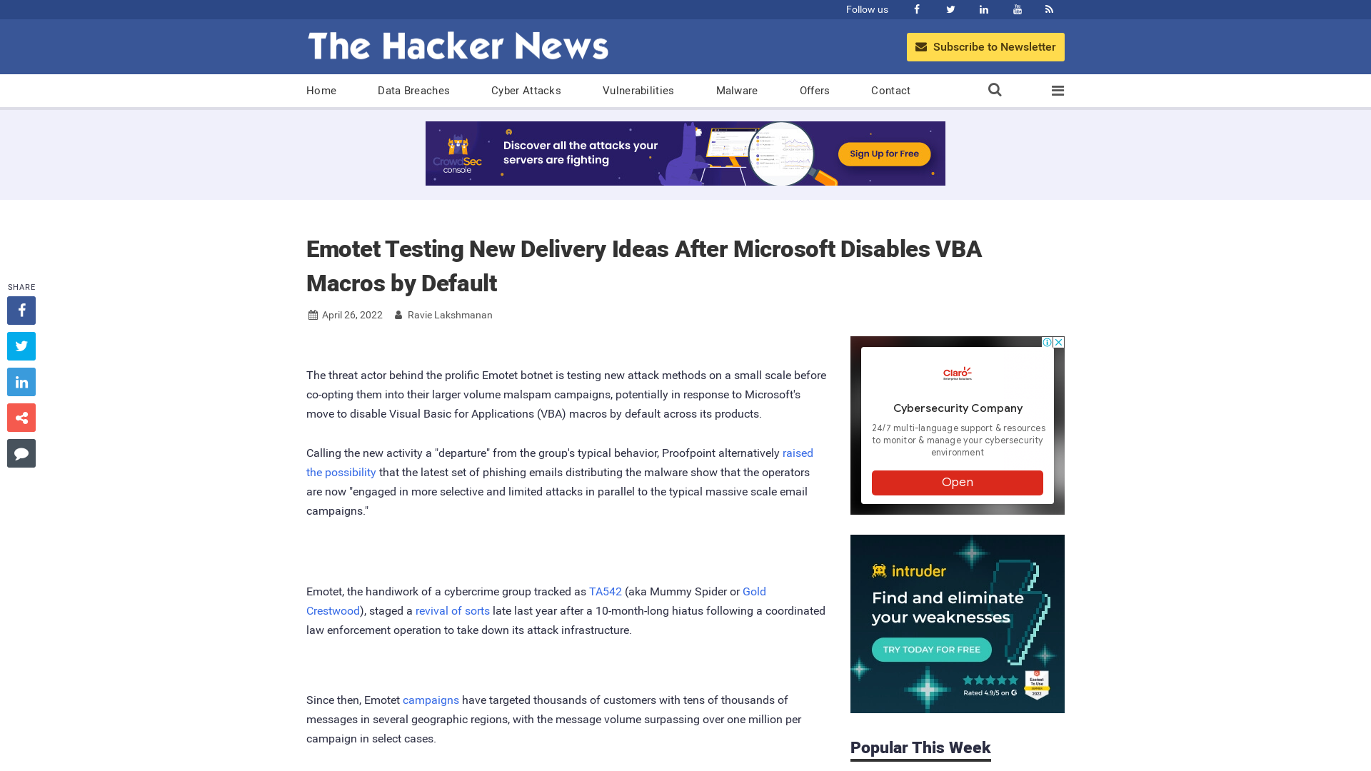Emotet Testing New Delivery Ideas After Microsoft Disables VBA Macros by Default