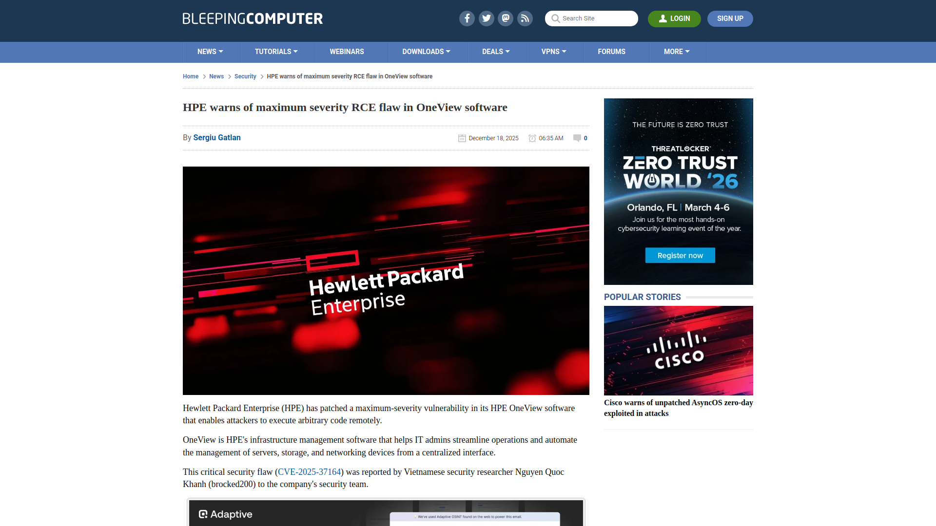 HPE warns of maximum severity RCE flaw in OneView software