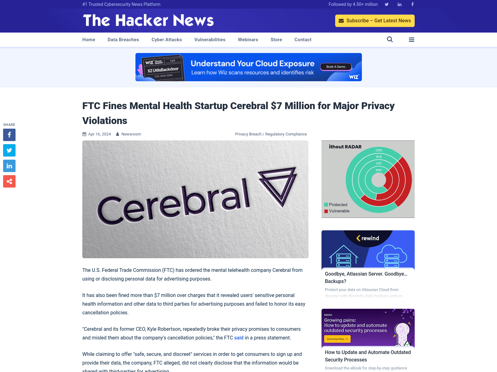 FTC Fines Mental Health Startup Cerebral $7 Million for Major Privacy Violations