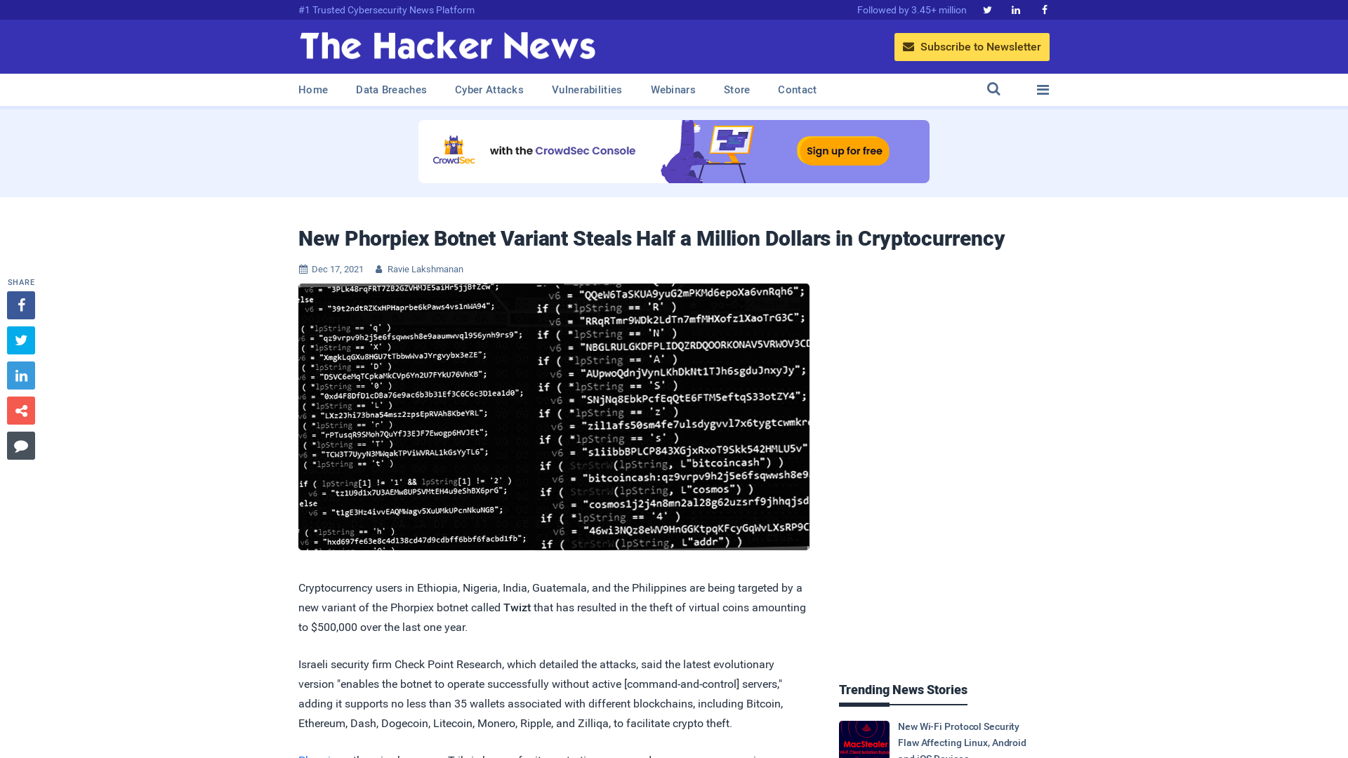 New Phorpiex Botnet Variant Steals Half a Million Dollars in Cryptocurrency