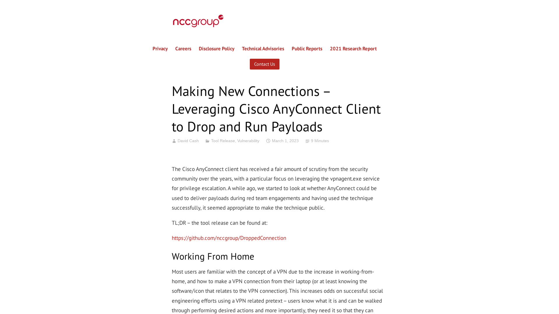 Making New Connections – Leveraging Cisco AnyConnect Client to Drop and Run Payloads – NCC Group Research