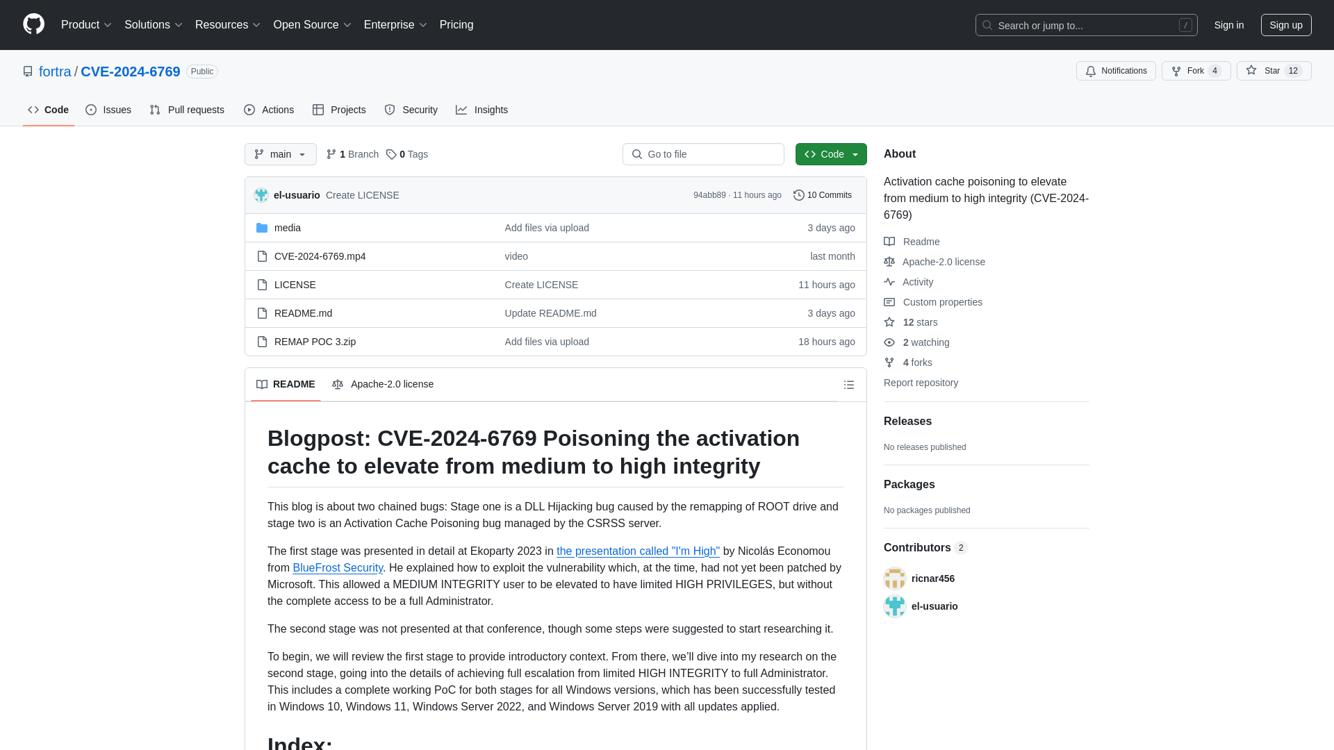 GitHub - fortra/CVE-2024-6769: Activation cache poisoning to elevate from medium to high integrity (CVE-2024-6769)