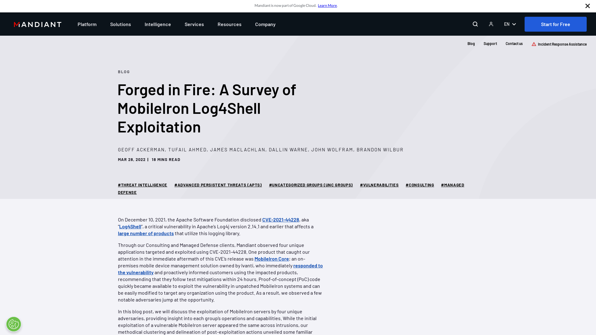 Forged in Fire: A Survey of MobileIron Log4Shell Exploitation | Mandiant