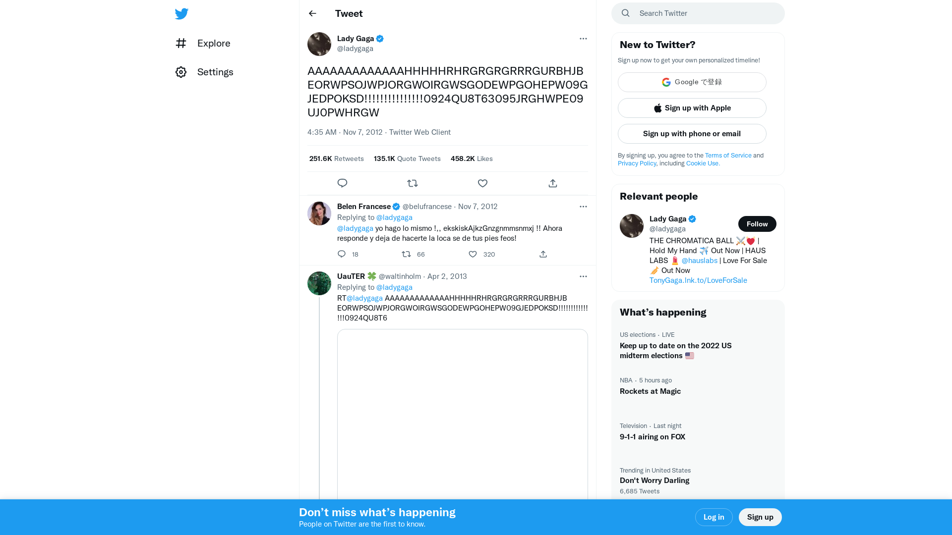 Lady Gaga on Twitter: "AAAAAAAAAAAAAHHHHHRHRGRGRGRRRGURBHJB EORWPSOJWPJORGWOIRGWSGODEWPGOHEPW09GJEDPOKSD!!!!!!!!!!!!!!!0924QU8T63095JRGHWPE09UJ0PWHRGW" / Twitter