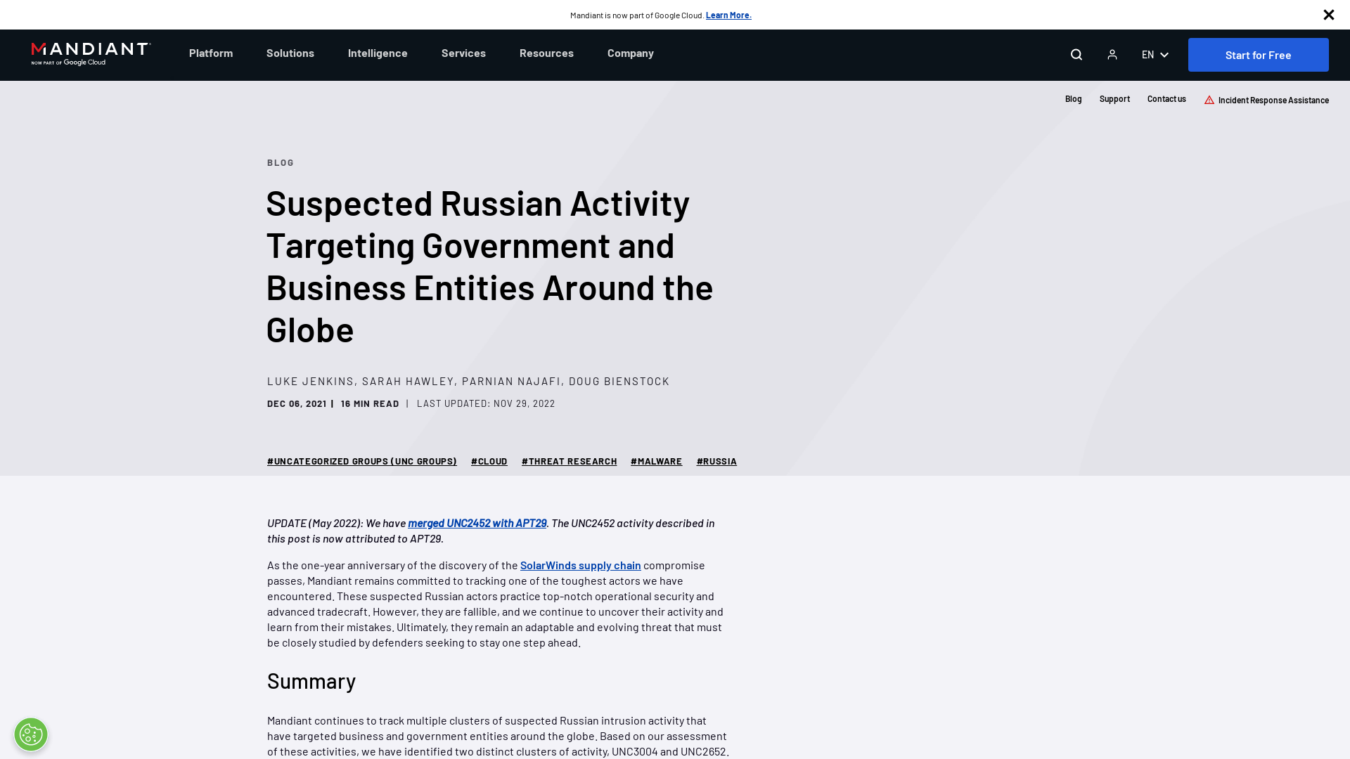 Suspected Russian Activity Targeting Government and Business Entities Around the Globe | Mandiant