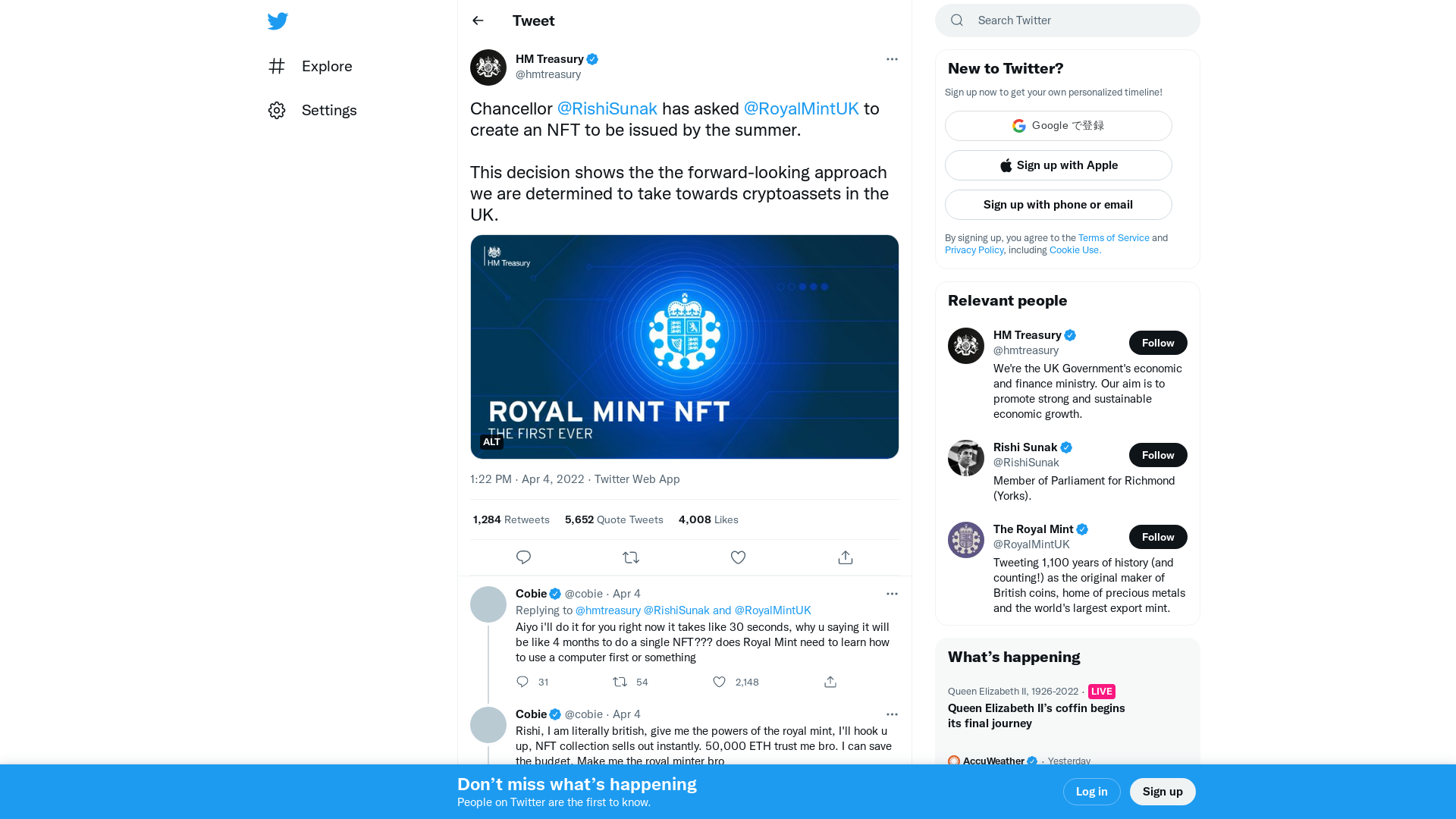 HM Treasury on Twitter: "Chancellor @RishiSunak has asked @RoyalMintUK to create an NFT to be issued by the summer. This decision shows the the forward-looking approach we are determined to take towards cryptoassets in the UK. https://t.co/cd0tiailBK" / Twitter